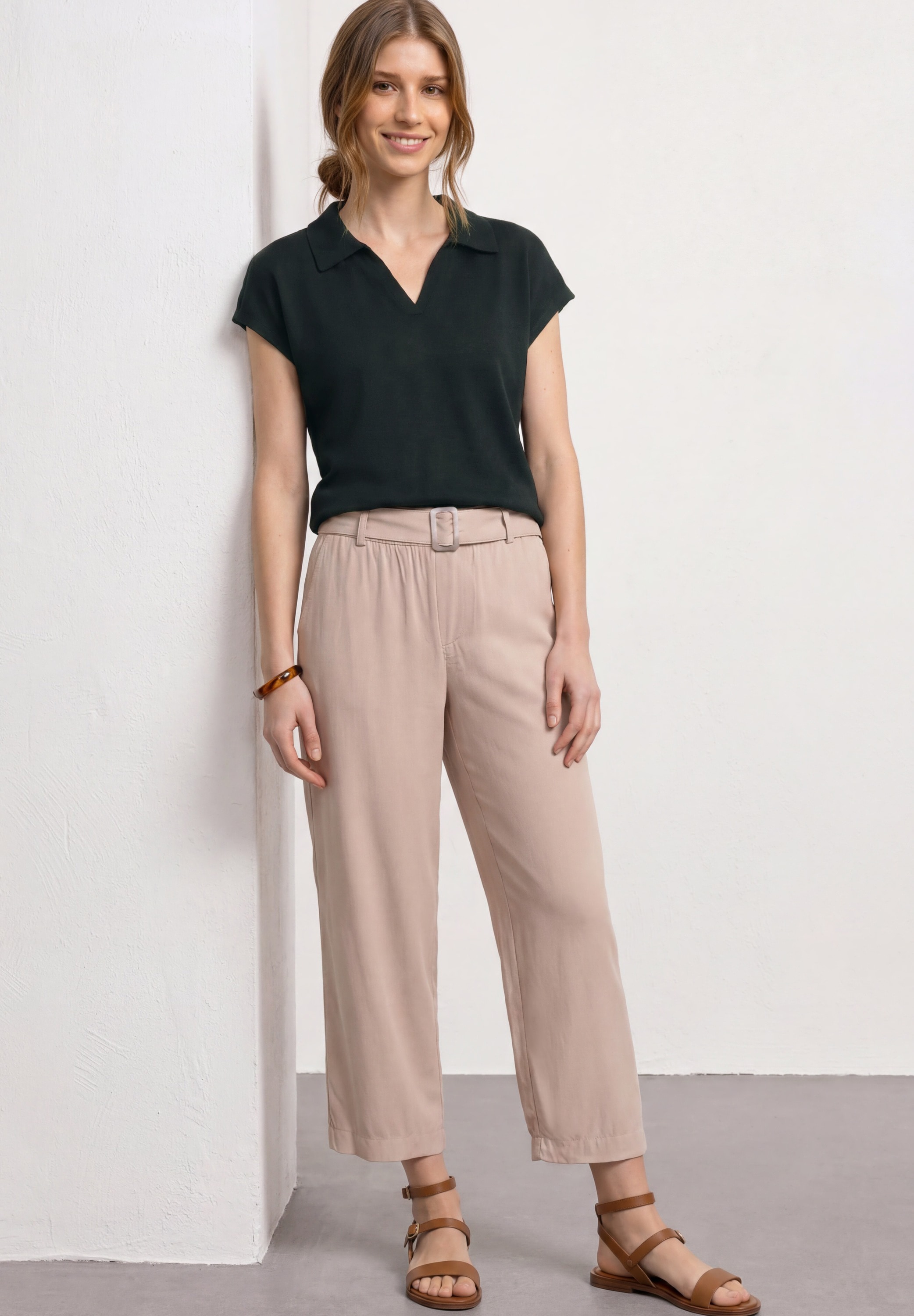 STREET ONE Polo structure fine, uni, épaules tombantes