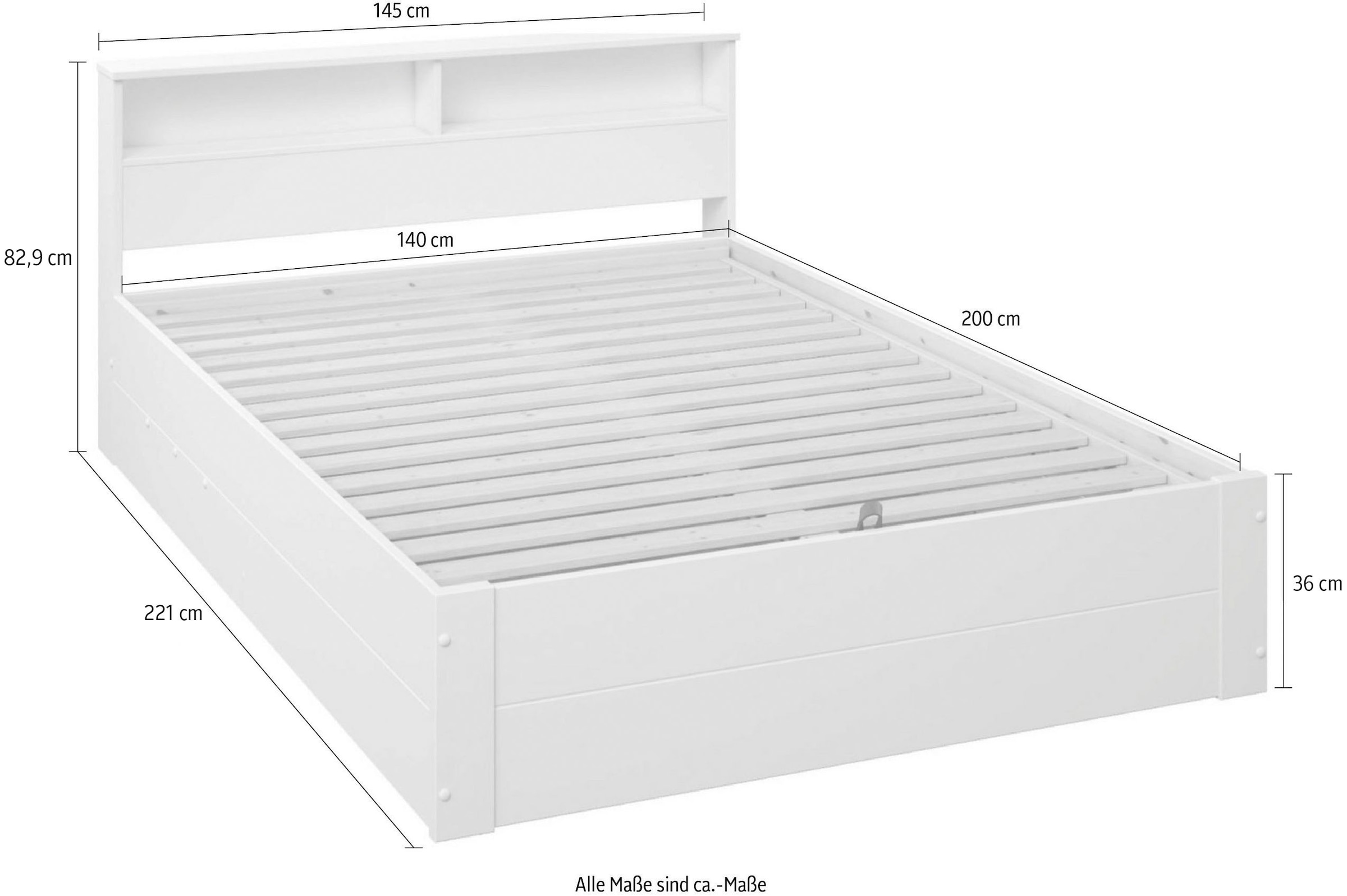GOODproduct Stauraumbett »MAREILLES, Bett, Made in Europe, FSC® zertifiziertes Massivholz« 140x200cm und 180x200cm,  Massivholz, Hebemechanismus, Stauraum im Kopfteil und unter dem Bett