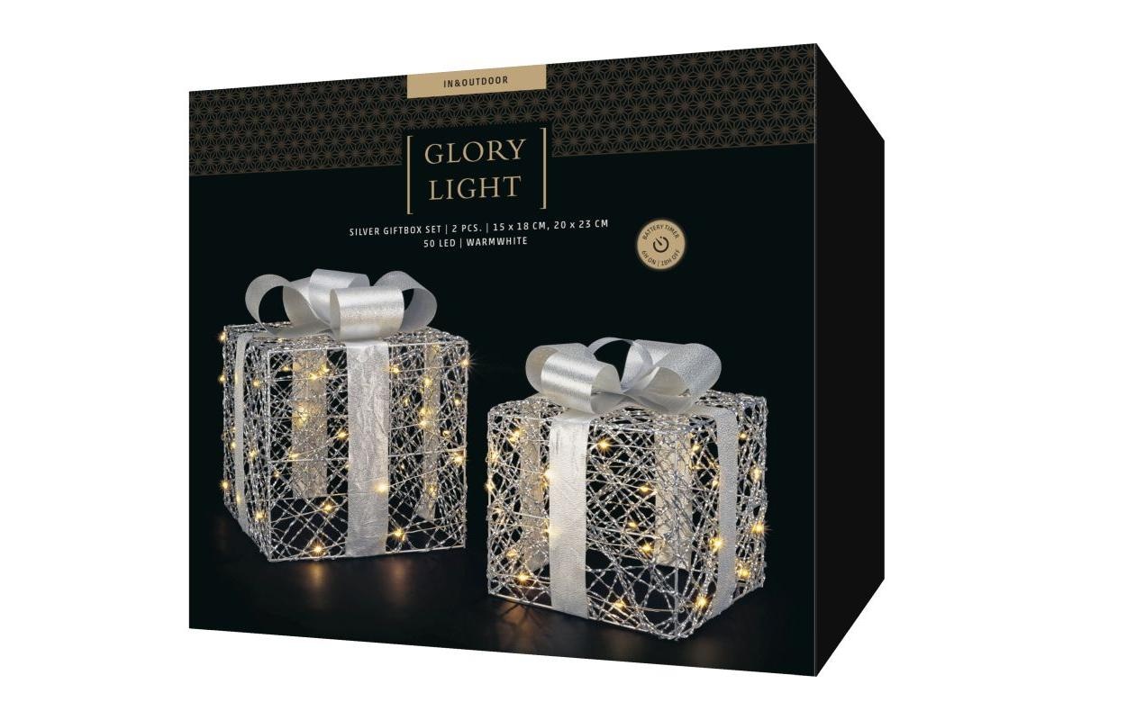 STT LED Dekofigur »Silver giftbox Set 2pcs.« Warmweiss