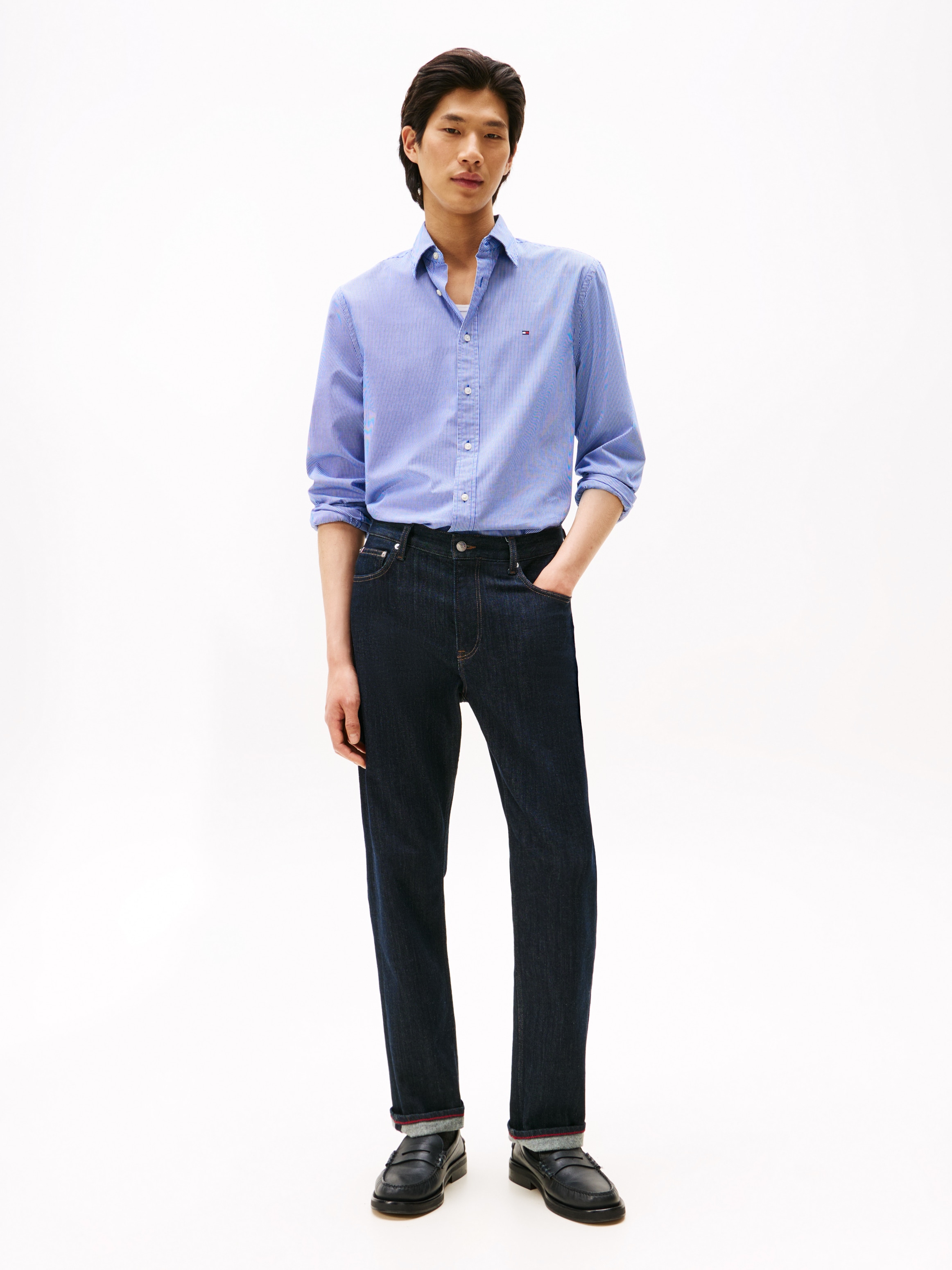 Tommy Hilfiger Langarmhemd »FLEX POPLIN MICRO GINGHAM« mit Vichy Karo, Button-down-Kragen, Regular Fit