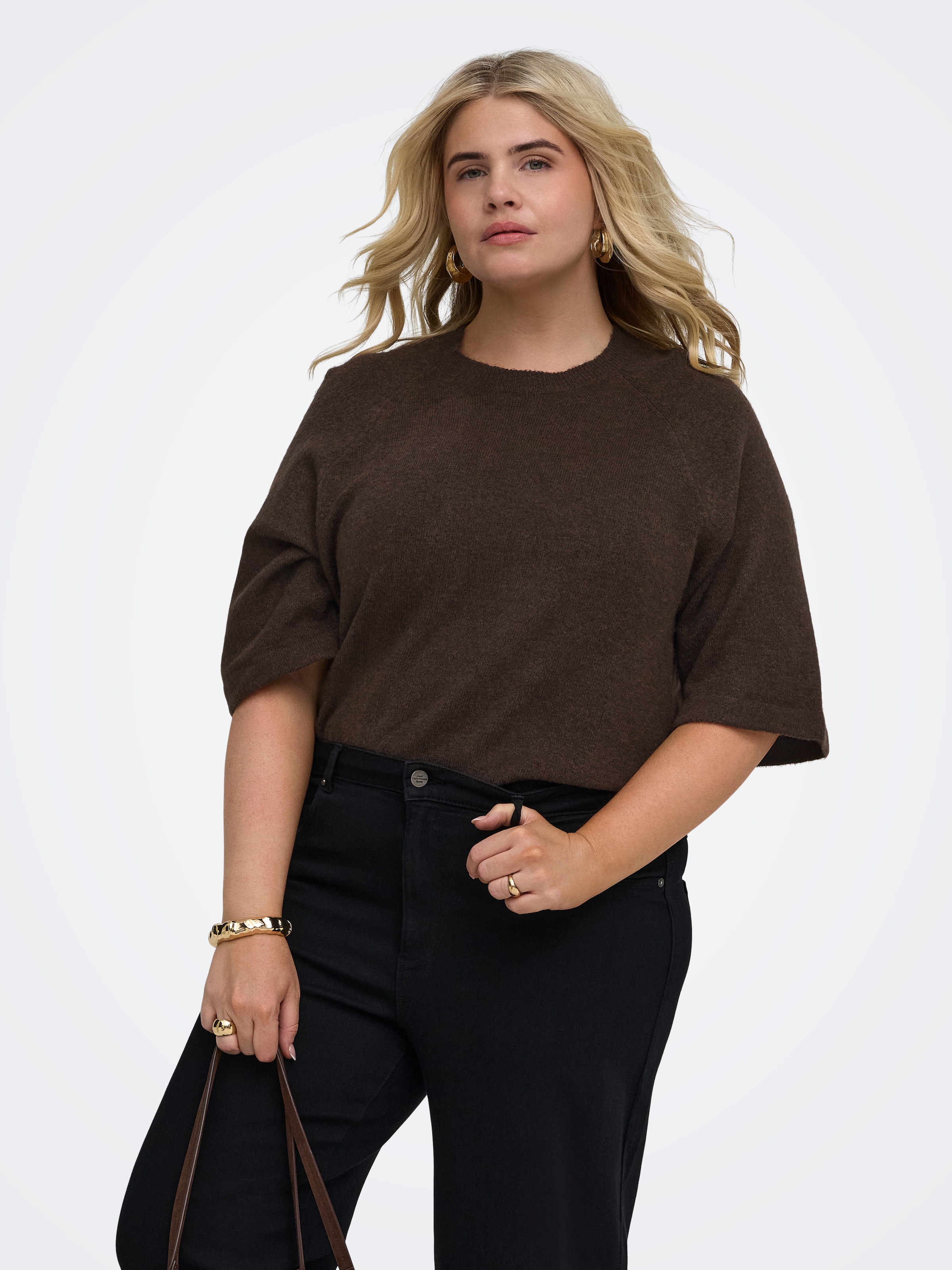 ONLY CARMAKOMA Strickpullover »CARSIMONI 3/4 PULLOVER KNT NOOS« Materialmix, regular fit