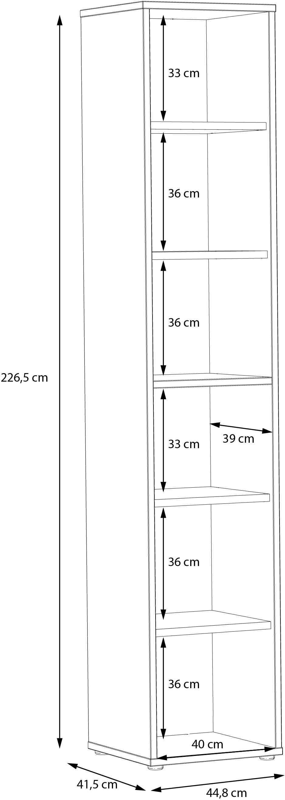 FORTE Étagère à dossiers »Goldsboro« avec 6 compartiments ouverts, largeurs variées, hauteur 226,5 cm
