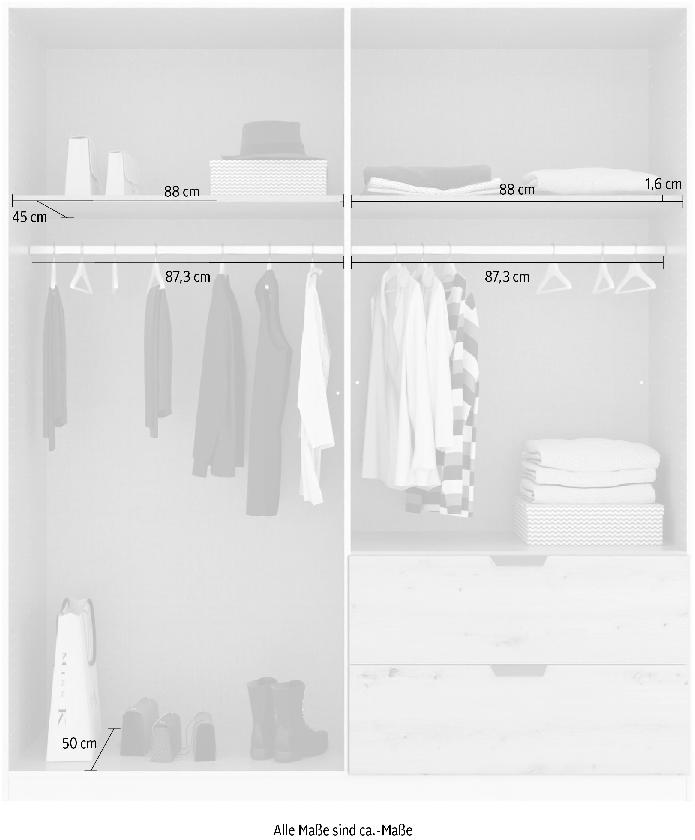 rauch Drehtürenschrank »Kleiderschrank Schrank Garderobe Ankleide DARK&WOOD BY QUADRA SPIN« Breiten: 181/226/271 cm, Höhe 210 cm,  im Industrial Style mit Schubkästen in Eiche Dekor, mit Spiegel
