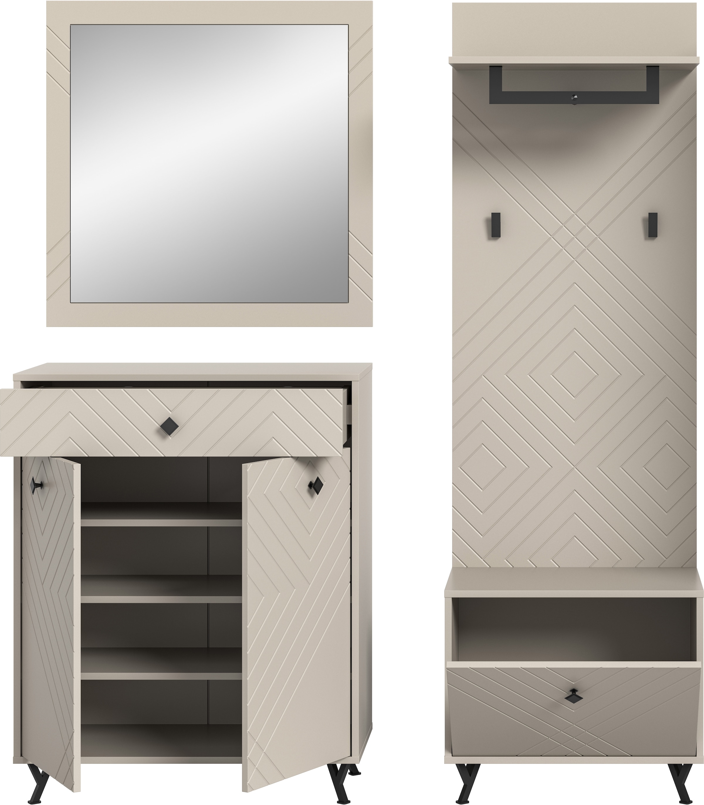 Home affaire Garderoben-Set »Mento, 4-teilig, Ornamentfräsung in der Front, bestehend aus:« Set, 4 Stk. tlg.