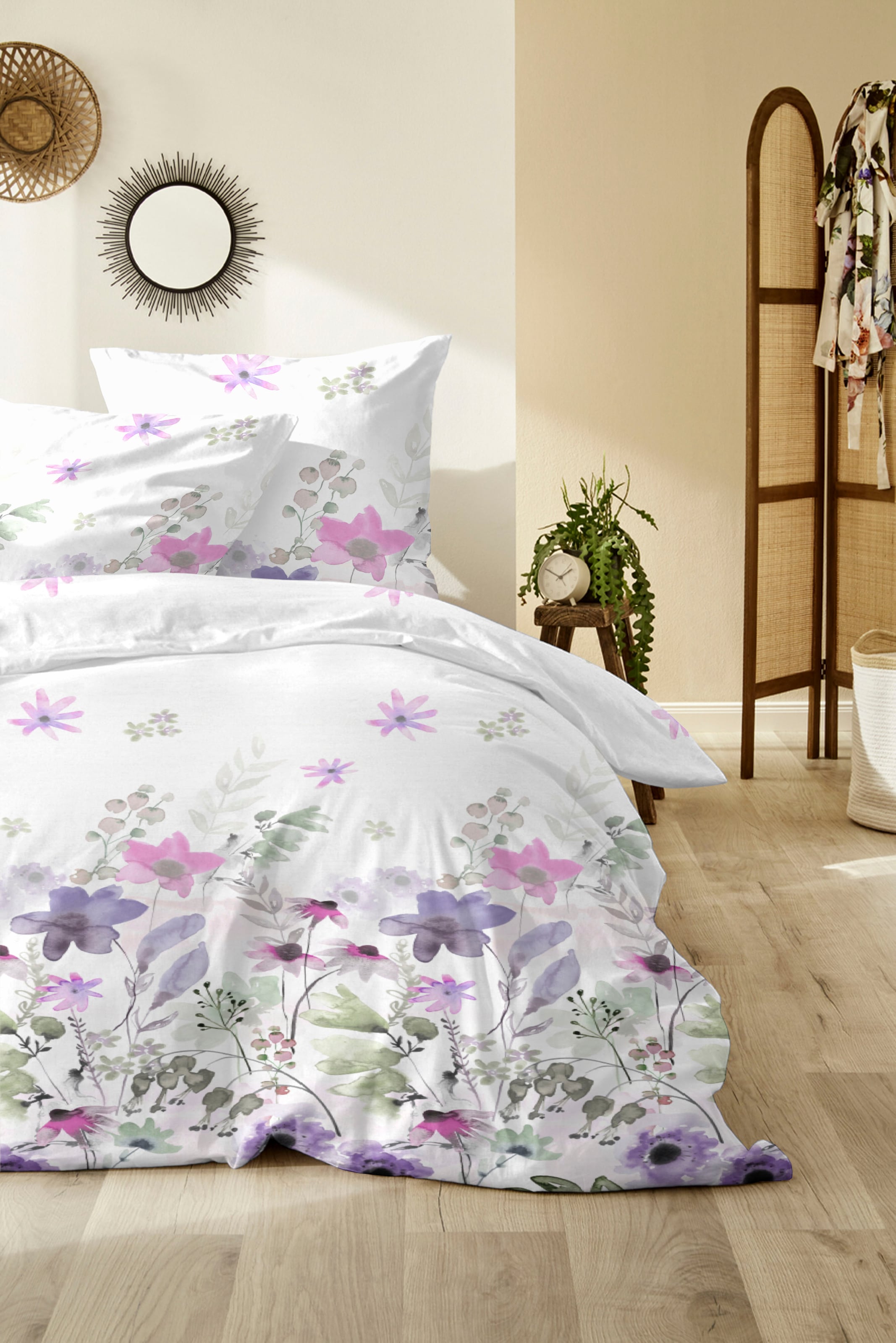 Primera Linge de lit »Mako-Satin-Bettwäsche Alpine Garden« 2 cuis tlg. mit kunstvollen Blumen