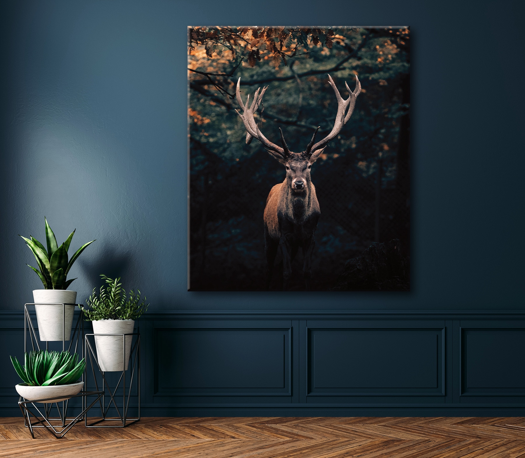 Bönninghoff Tableau sur toile »Wandbild HIRSCH IM WALD XXL 118x140 cm – Leinwandbild Keilrahmen Deko« Animaux | Animaux sauvages | Cerf | Cerfs | Chevreuils | Forêt | Images de cerfs | Nature 1 cuis tlg. tendu sur châssis
