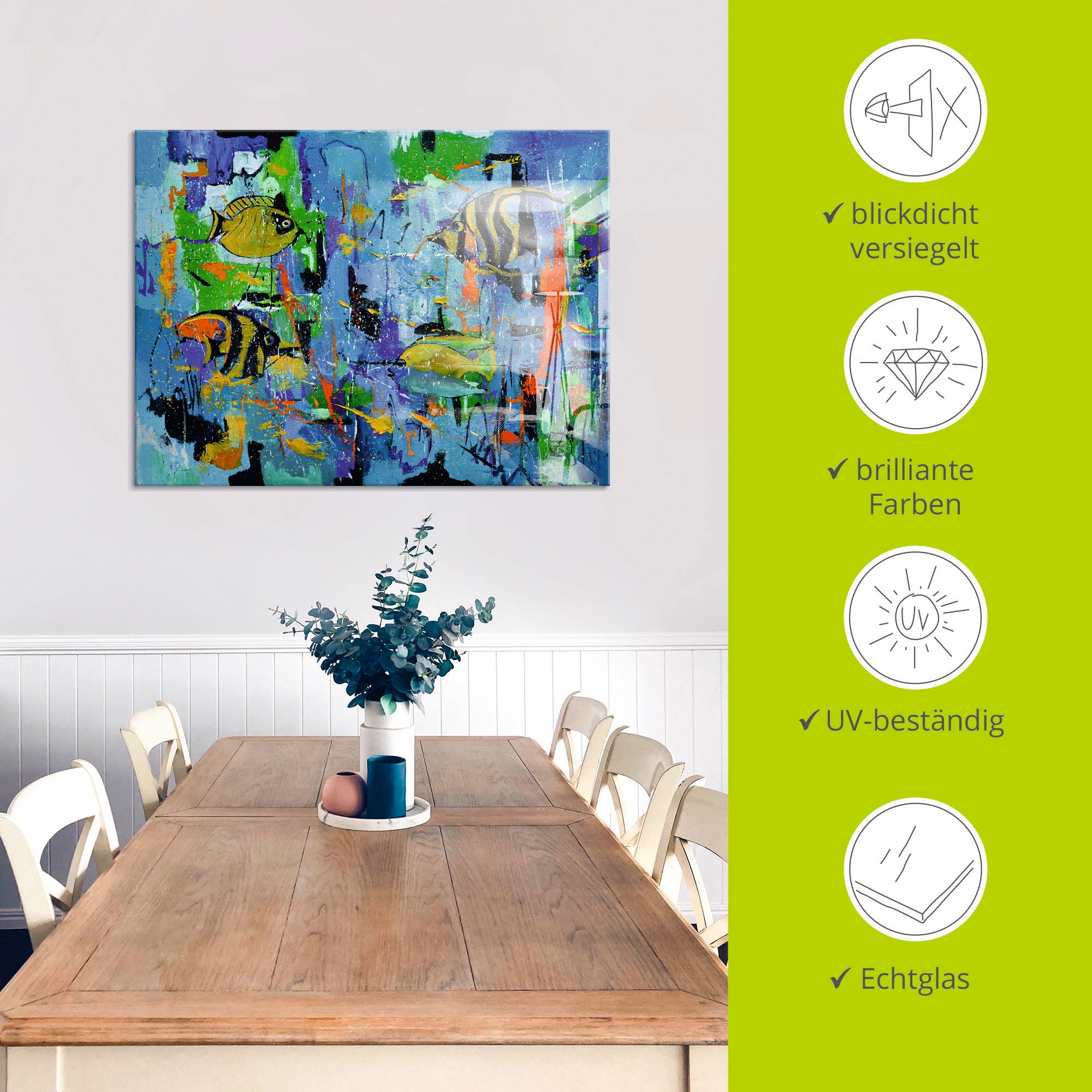 Artland Tableau en verre »Abstrakt Fische Blau« 1 cuis tlg. in verschiedenen Grössen