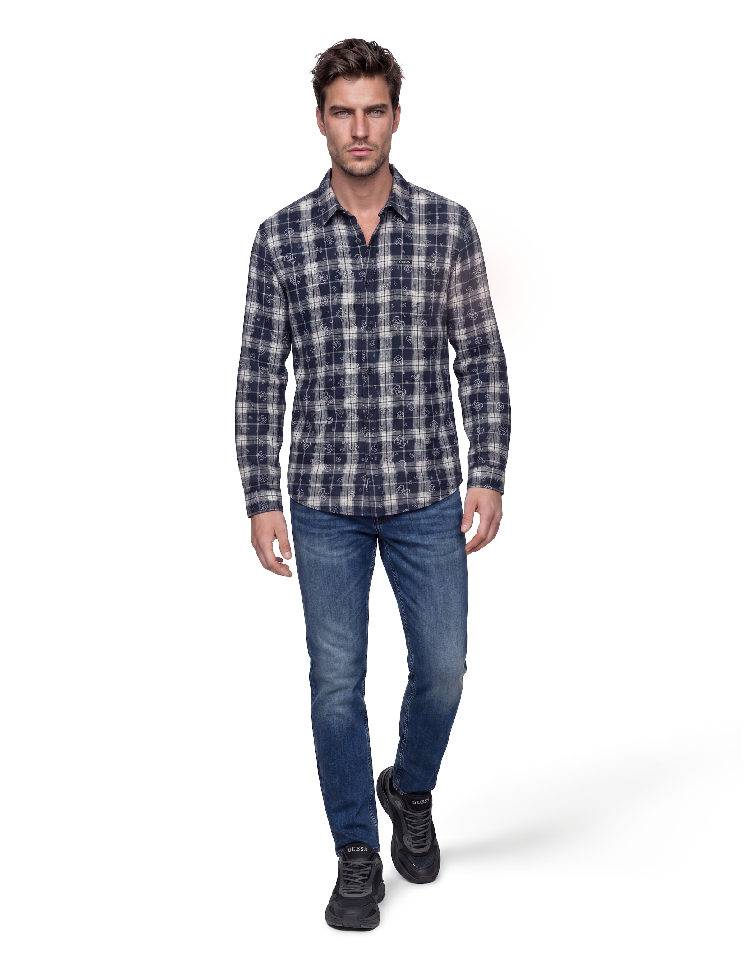Guess Chemise à manches longues »OCEAN COAST PLAID« Kentkragen, reine Baumwolle, gewebtes Karo Design