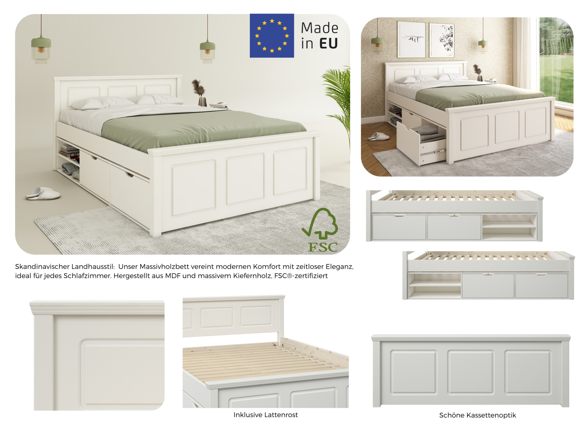 GOODproduct Stauraumbett »Svea, Bett, teilmassiv, funktional« B/T/H: 150/211/93 cm,  inklusive Lattenrost, Bettschubkasten, FSC® zertifiziert