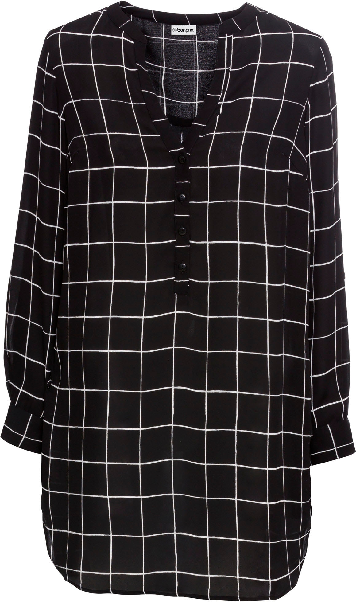 bonprix Chemisier long gerade Passform, mit Umlegekragen, mit tiefem V-Ausschnitt