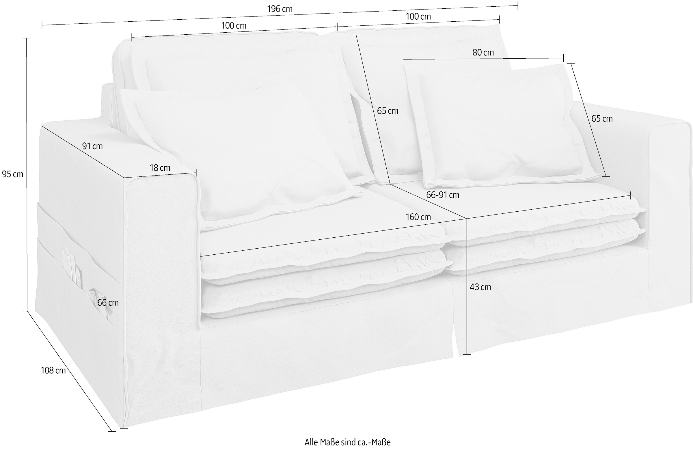 Home affaire 3-Sitzer »ALISSAS BIS mit vielen Kissen, Biesen an den Kissen,« Hussen-Optik,   kleine Taschen an der Seite zum Verstauen