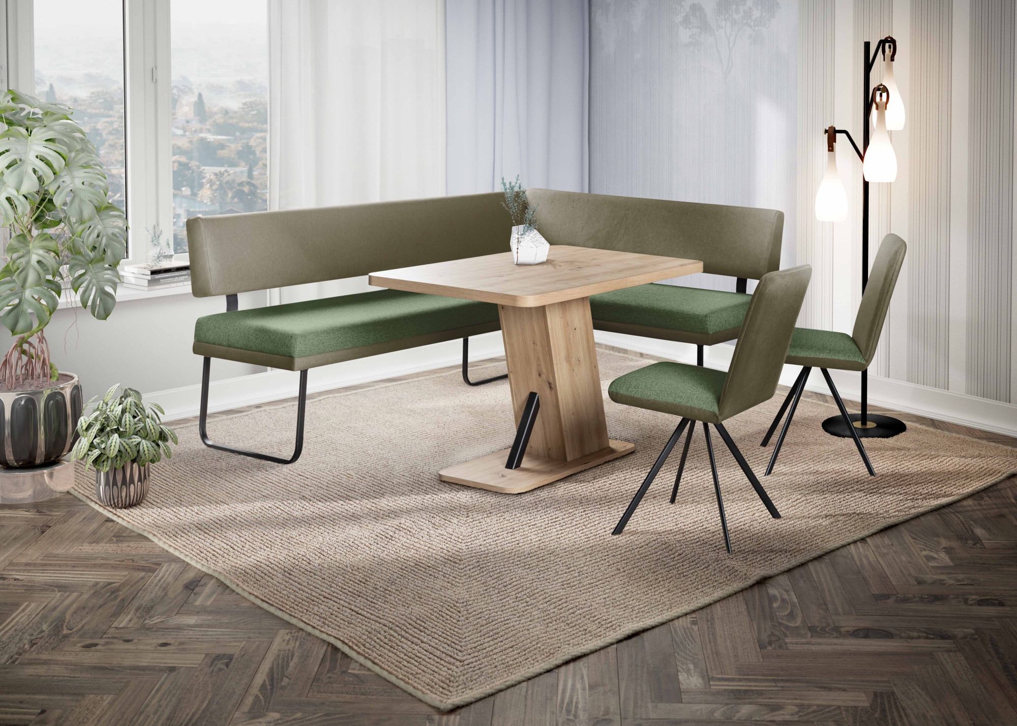 GOODproduct Eckbank »Gabi Esszimmerbank, Bank, Küchenbank, Polsterbank« Gestell aus matt-schwarzem Flachmetall, stabil, 2-Stoff-Design