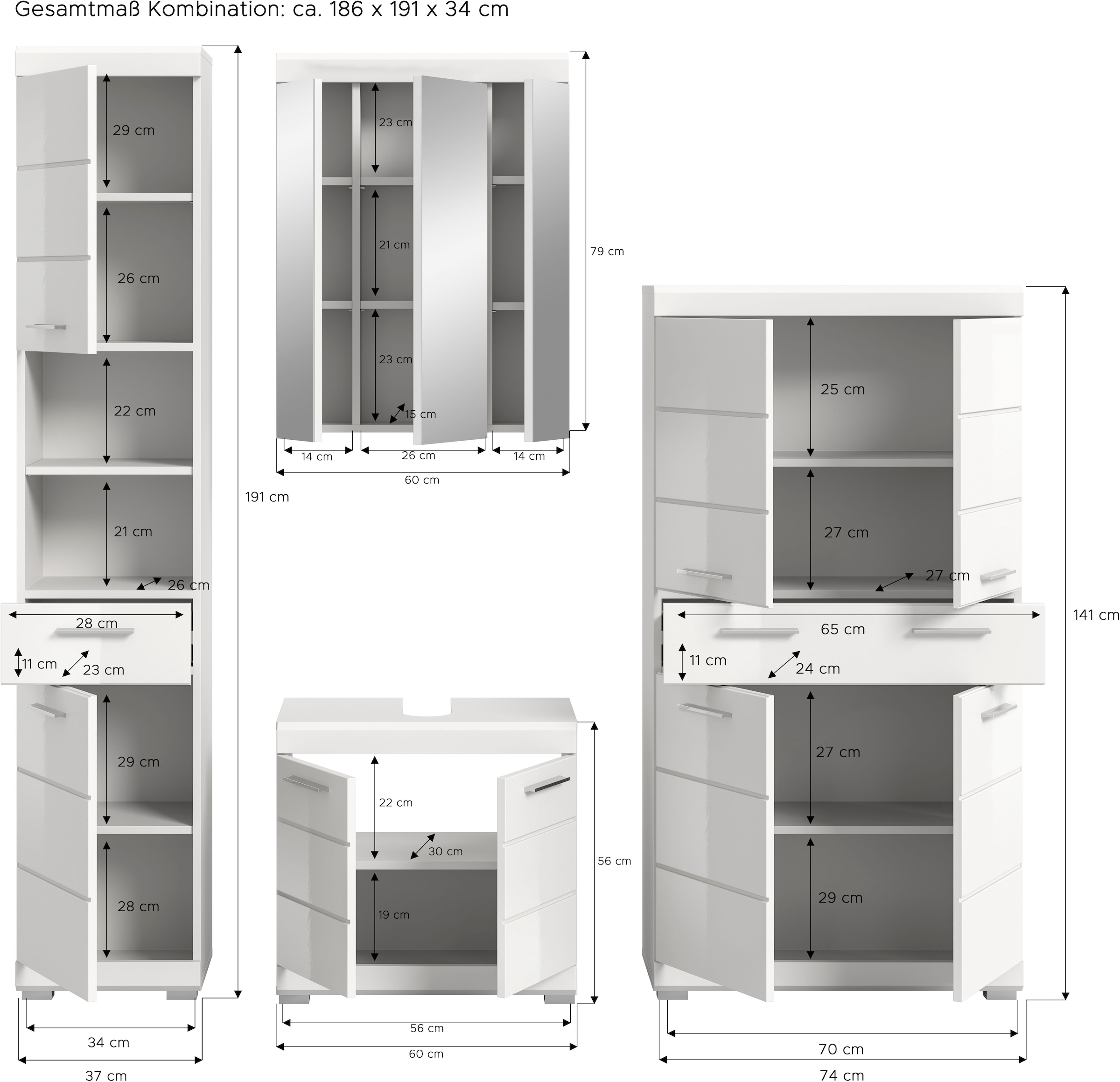 welltime Ensemble de meubles de salle de bain »SIENA, 4 teilig, bestehend aus:« Ensemble, BEST-SELLER !, 4 cuis tlg.