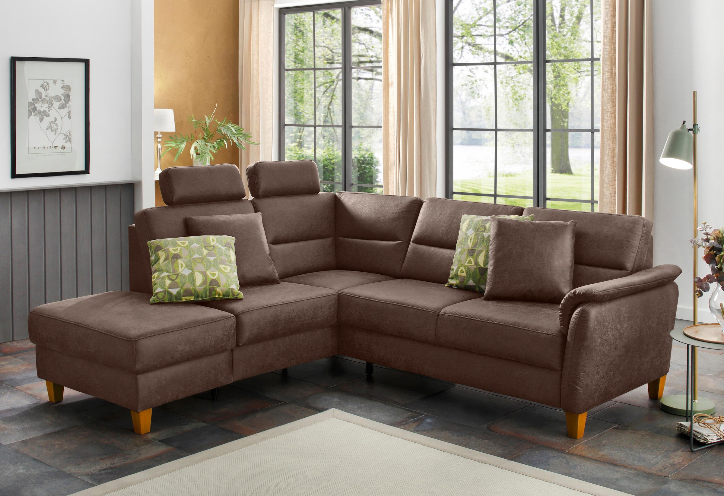 Home affaire Canapé d'angle »Palmera, L-Form, B: 236 cm, Bettfunktion & Bettkasten wählbar« Rembourrage à ressorts, hauteur d'assise 48 cm, fait main, design élégant
