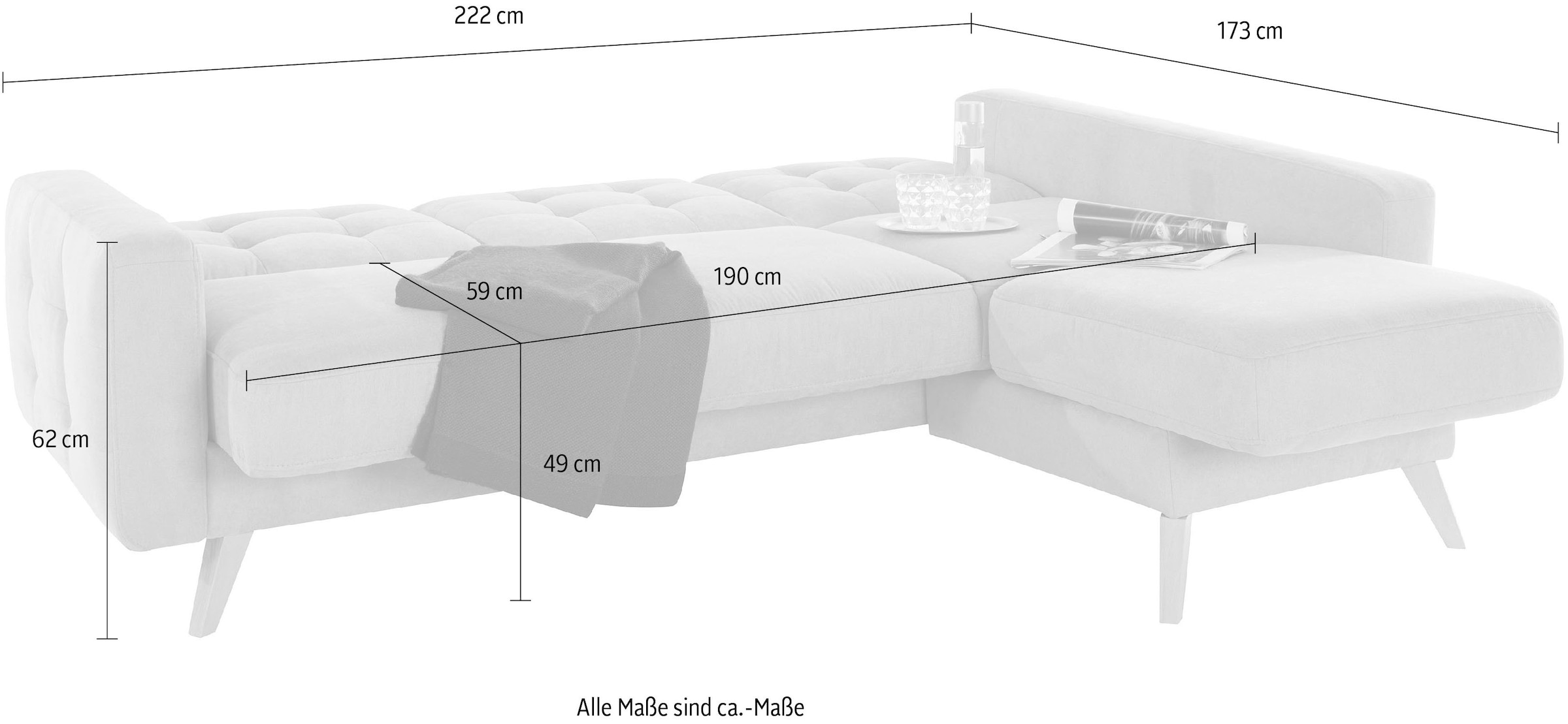 exxpo - sofa fashion Canapé d'angle »Nappa, kompakt und komfortabel, bequem, zeitloses Design, L-Form« tolle Detailverarbeitung, inkl. Bettfunktion und Bettkasten