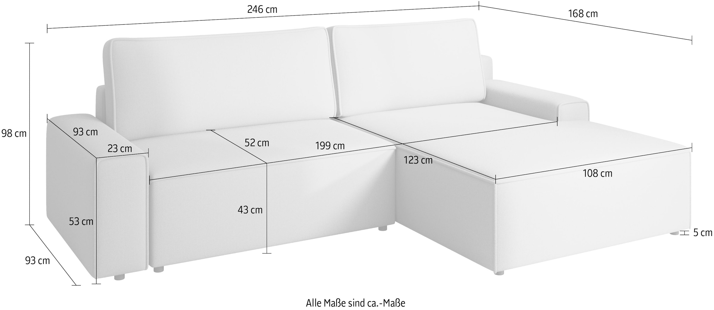 TRENDMANUFAKTUR Canapé d'angle »Challenge, Schlafsofa mit Bettkasten, Couch in L-Form, Breite 245 cm« recamière montable des deux côtés, aussi en velours côtelé tendance