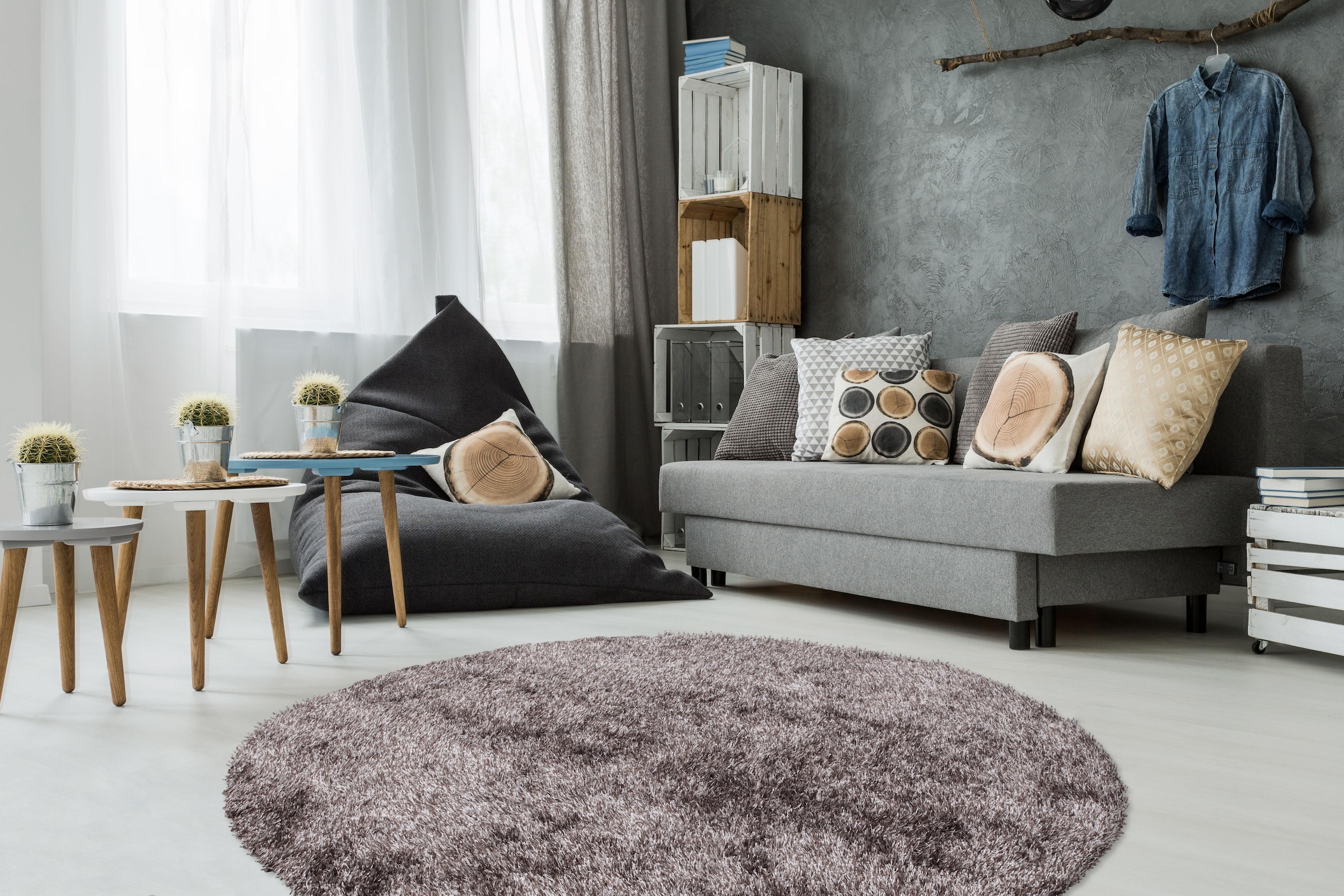 Kayoom Tapis à poils longs »Diamond 700« Rond 45 mm Höhe microfibre douce, poils longs, shaggy, mélangé, salon