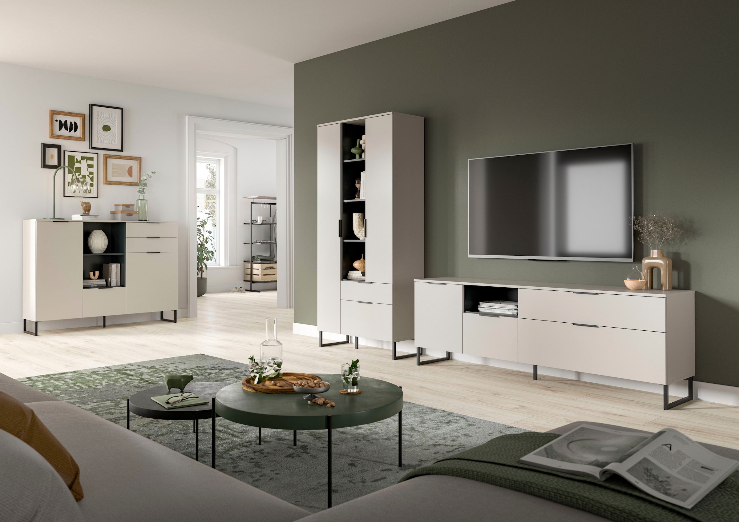 Home affaire Buffet haut »ADIO, Breite 150cm, 2 Türen, 1 Klappe, 2 Schubkästen, mit Metall-Kufen« 1 cuis tlg. Sideboard, Kommode, Lowboard, Schrank, Wohnzimmerschrank, Anrichte