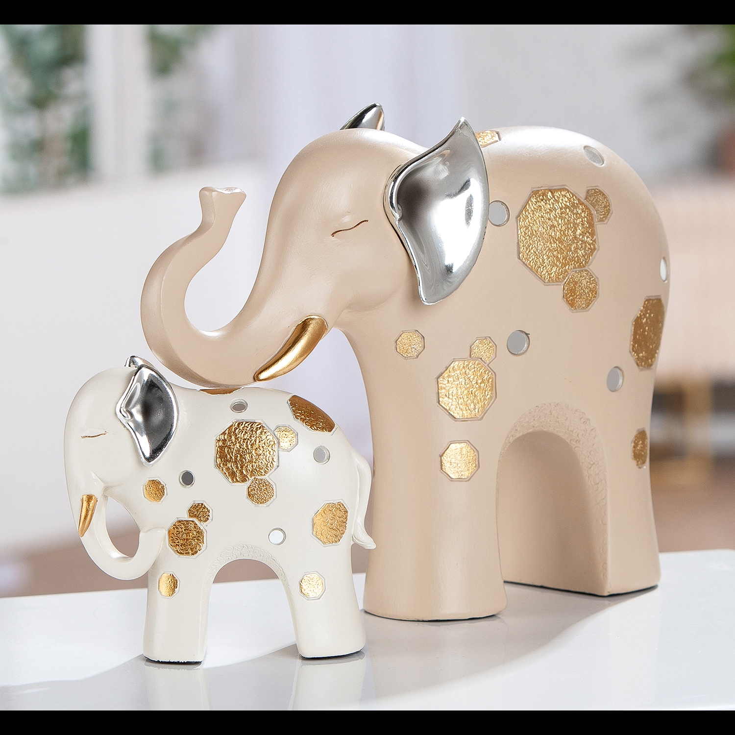 GILDE Skulptur »2tlg. Set Figur Elefant Midas creme« Tierfigur Glückssymbol Dekoelefant elegantes Design Ethno-Stil
