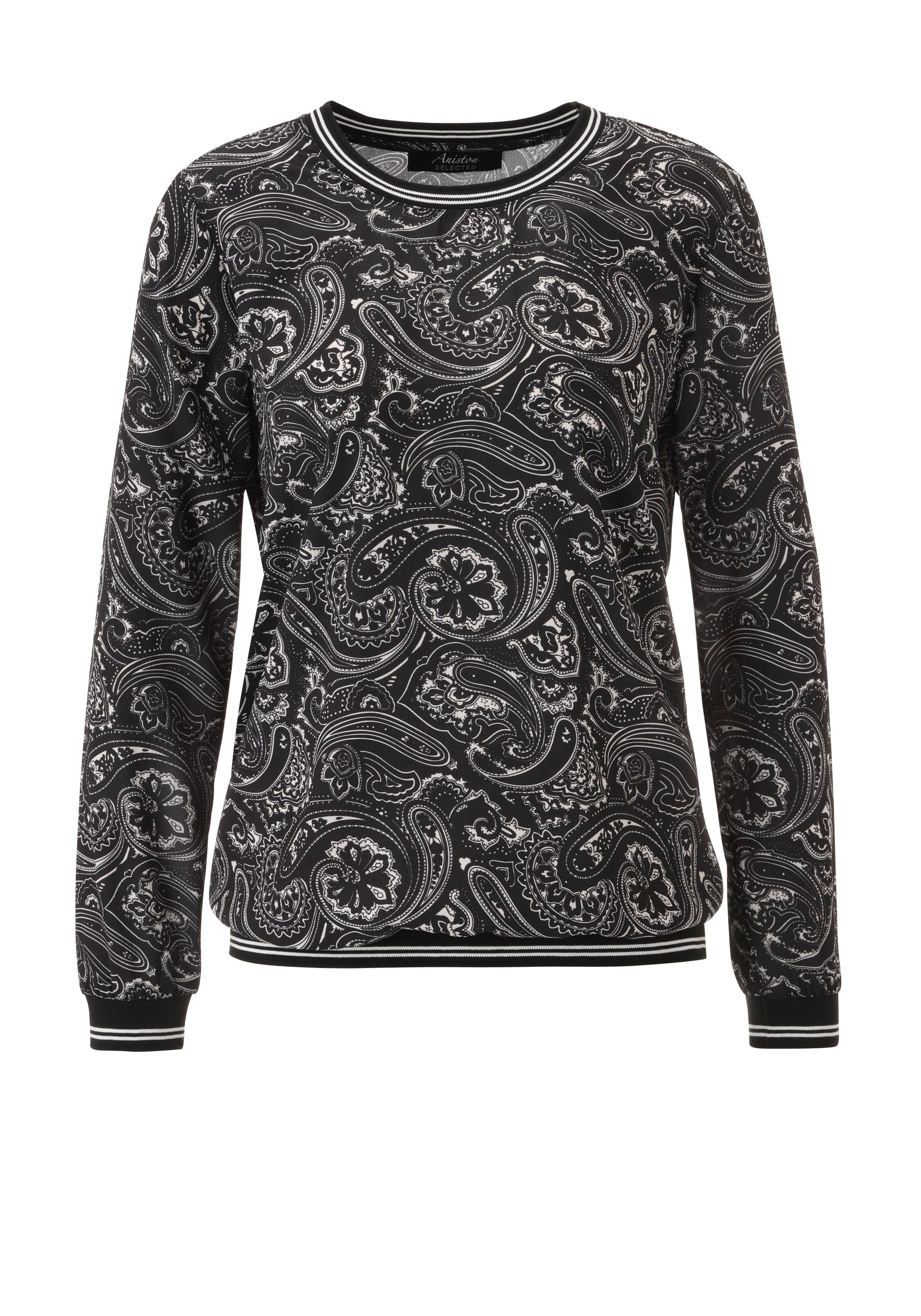 Aniston SELECTED Shirtbluse mit gestreiften Bündchen und Ornamentmuster allover - NEUE KOLLEKTION