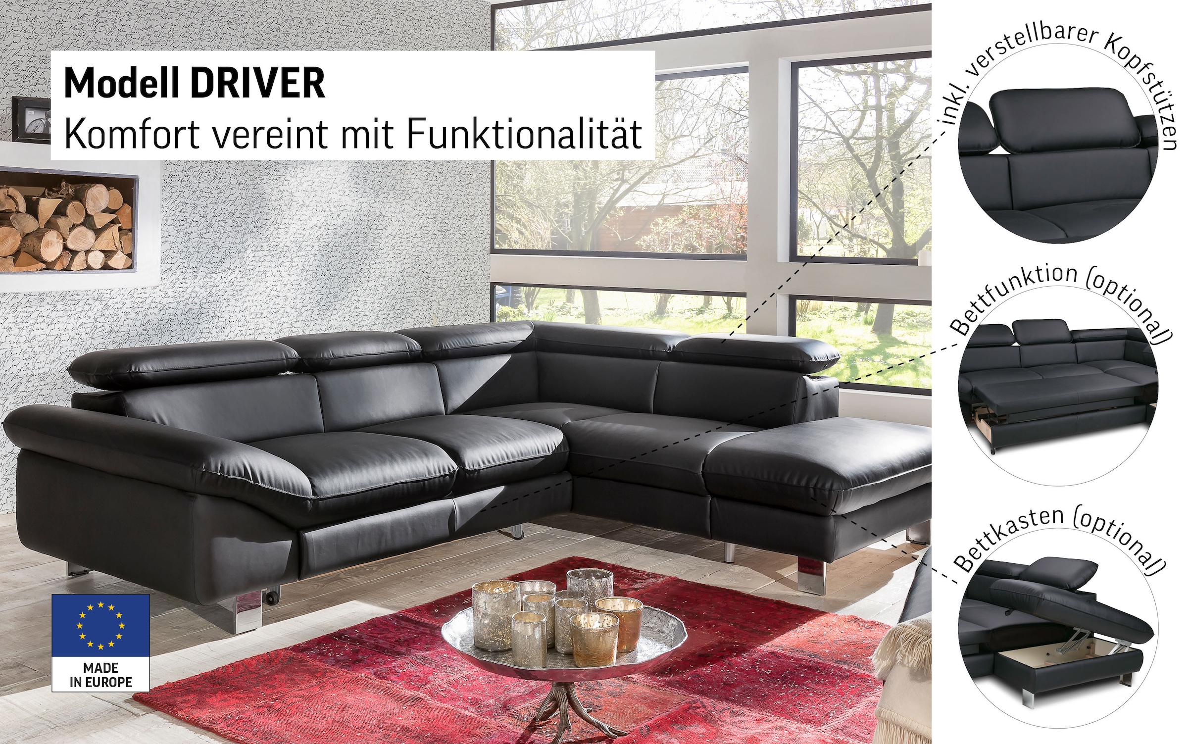 COTTA Ecksofa »Driver L-Form, B: 265 cm« Kopfteilverstellung, optional Bettfunktion & Bettkasten