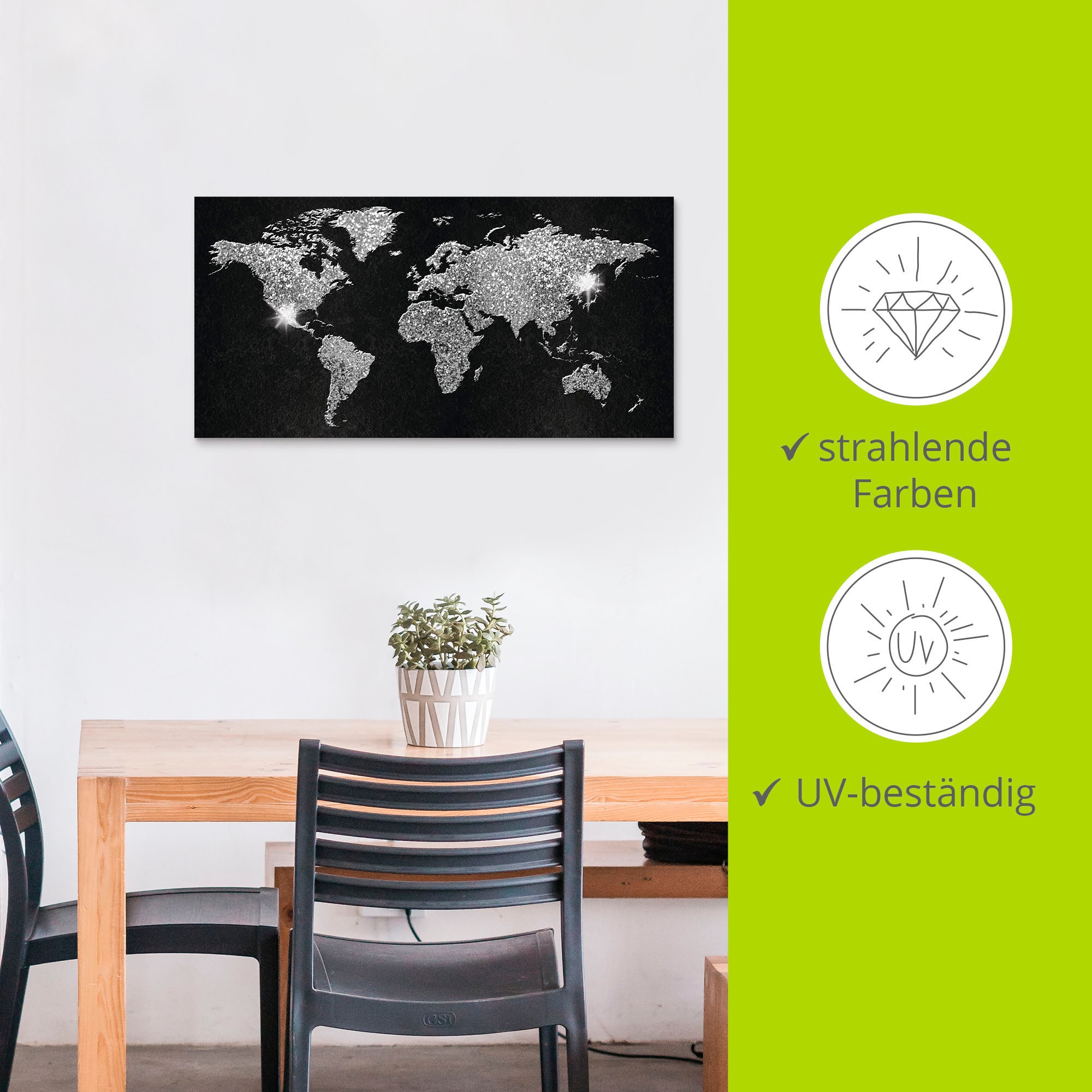 Artland Wandbild »Weltkarte Glitzer« Land- & Weltkarten 1 Stk. tlg. als Alubild, Leinwandbild, Poster in verschied. Grössen
