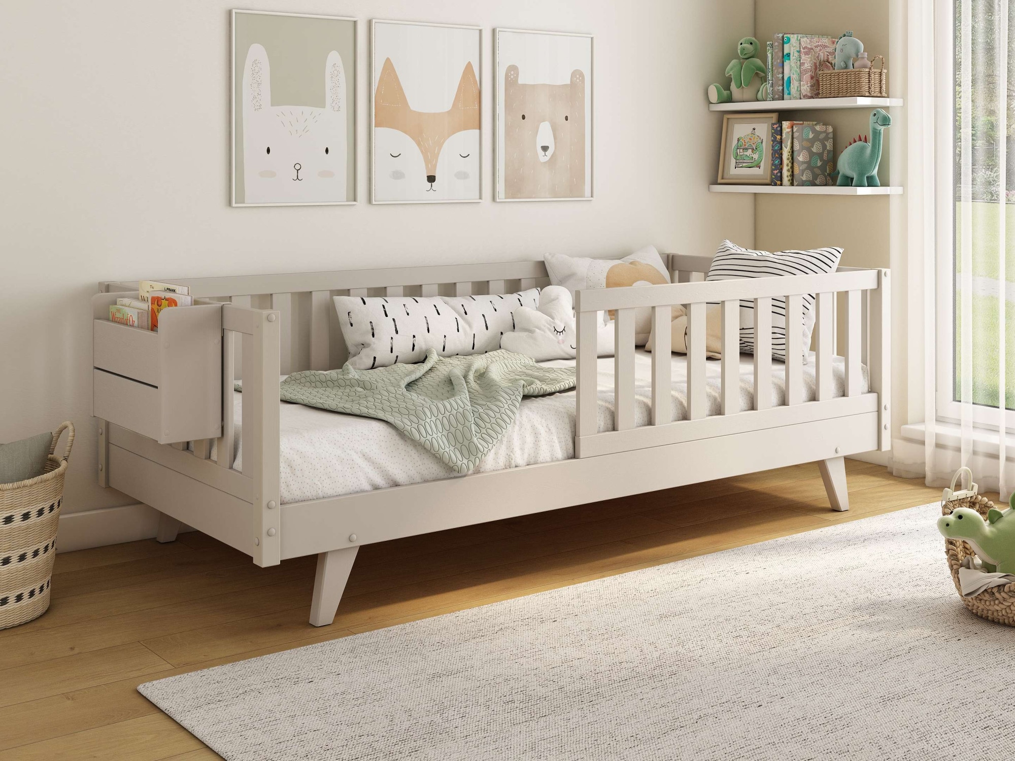 GOODproduct Lit d'enfant »Avelin« Pin massif, certifié FSC®, en couleur tendance cachemire beige