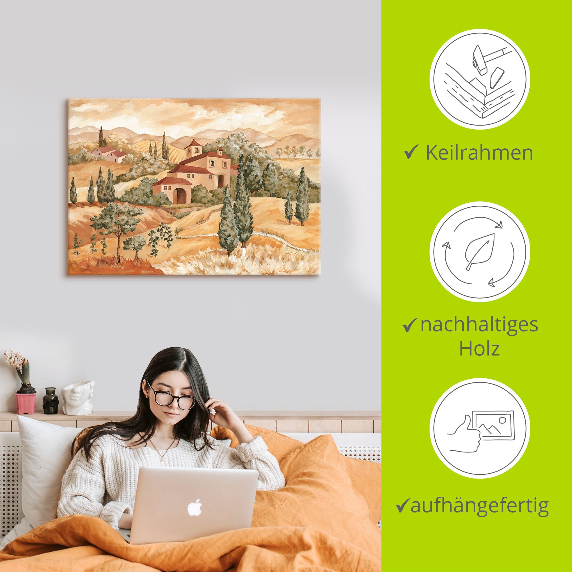 Artland Tableau sur toile »Landschaft IV« 1 cuis tlg. auf Holzrahmen gespannt