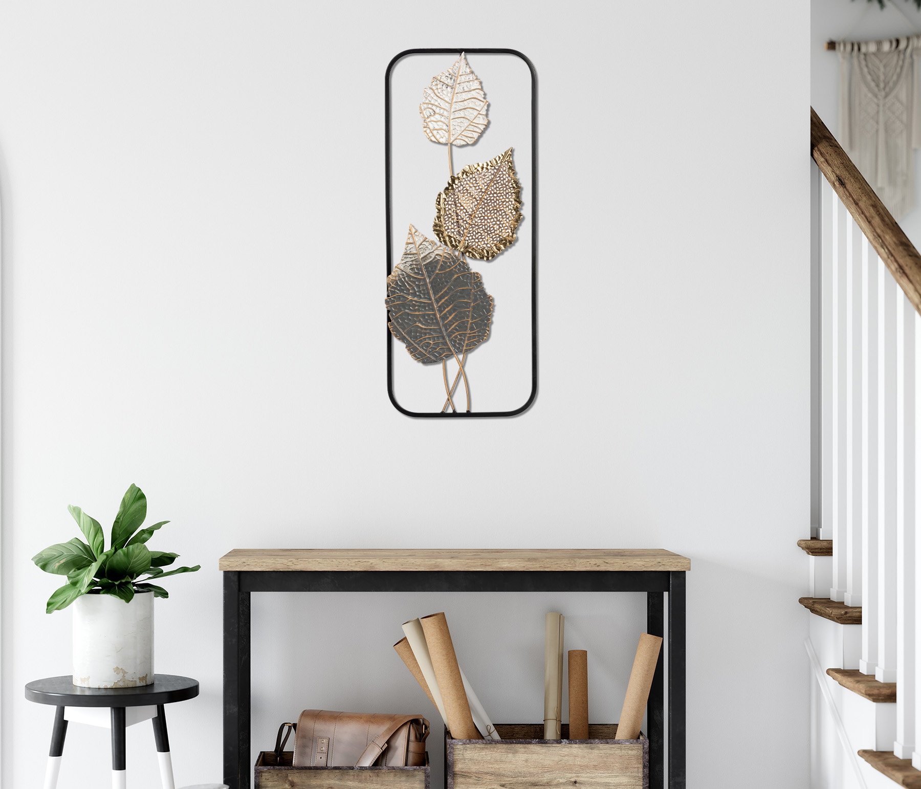 Bönninghoff Tableau métallique »BLÄTTER 25x61 cm – Deko modern« Feuilles | Images de feuilles | Plantes Décoration murale