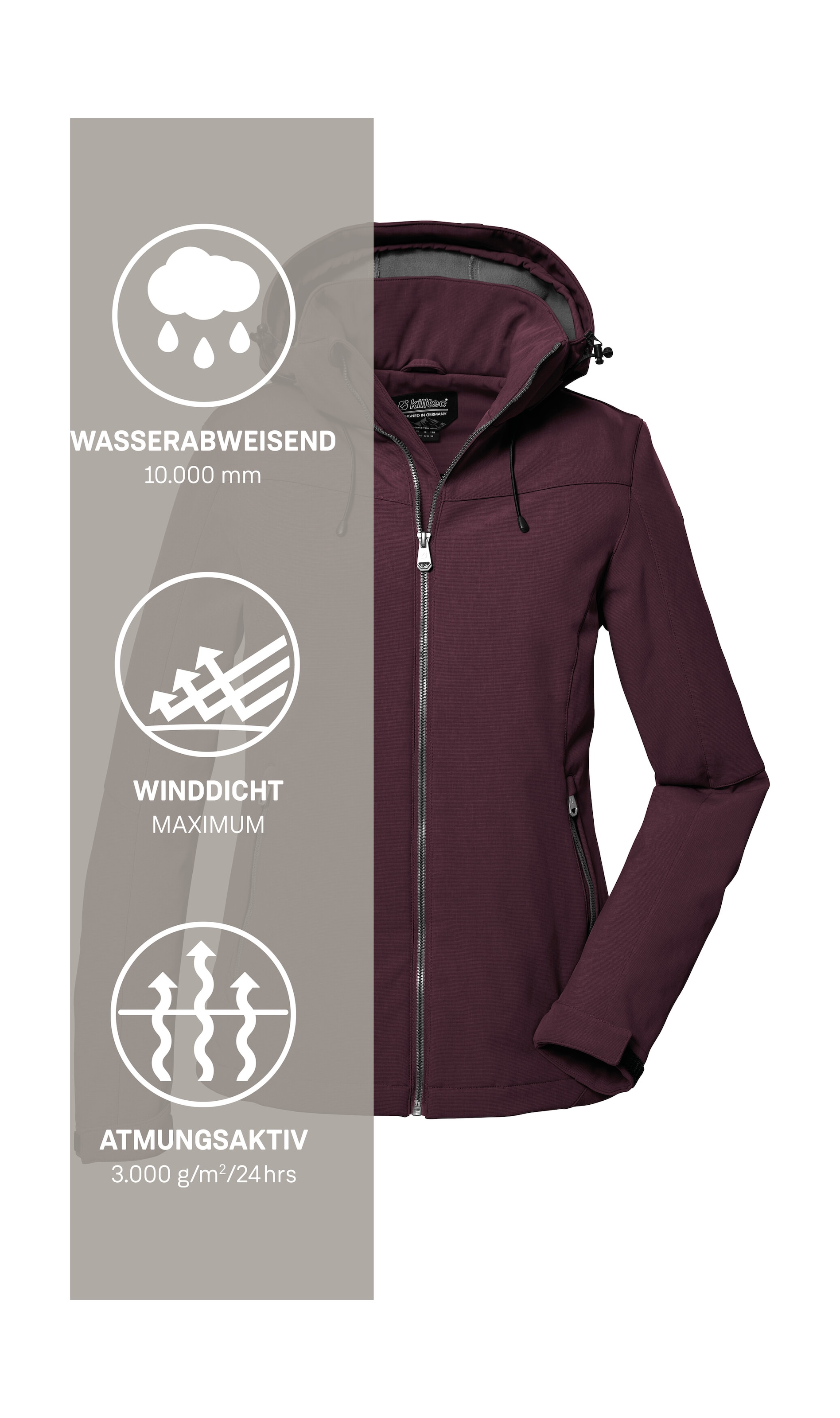 Killtec Softshelljacke »Damen Softshelljacke« Wasserabweisende, winddichte Softshelljacke mit abnehmbarer Kapuze