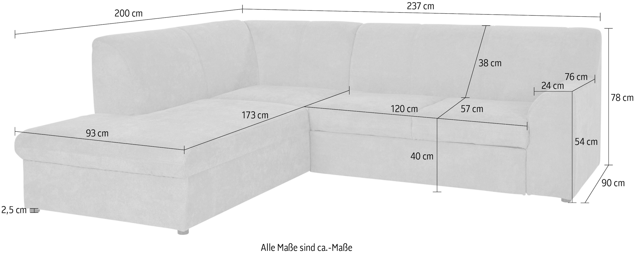DOMO collection Canapé d'angle »Topper zeitlos elegant, kompakte StellmasseL-Form« avec ottomane, fonction couchage en option