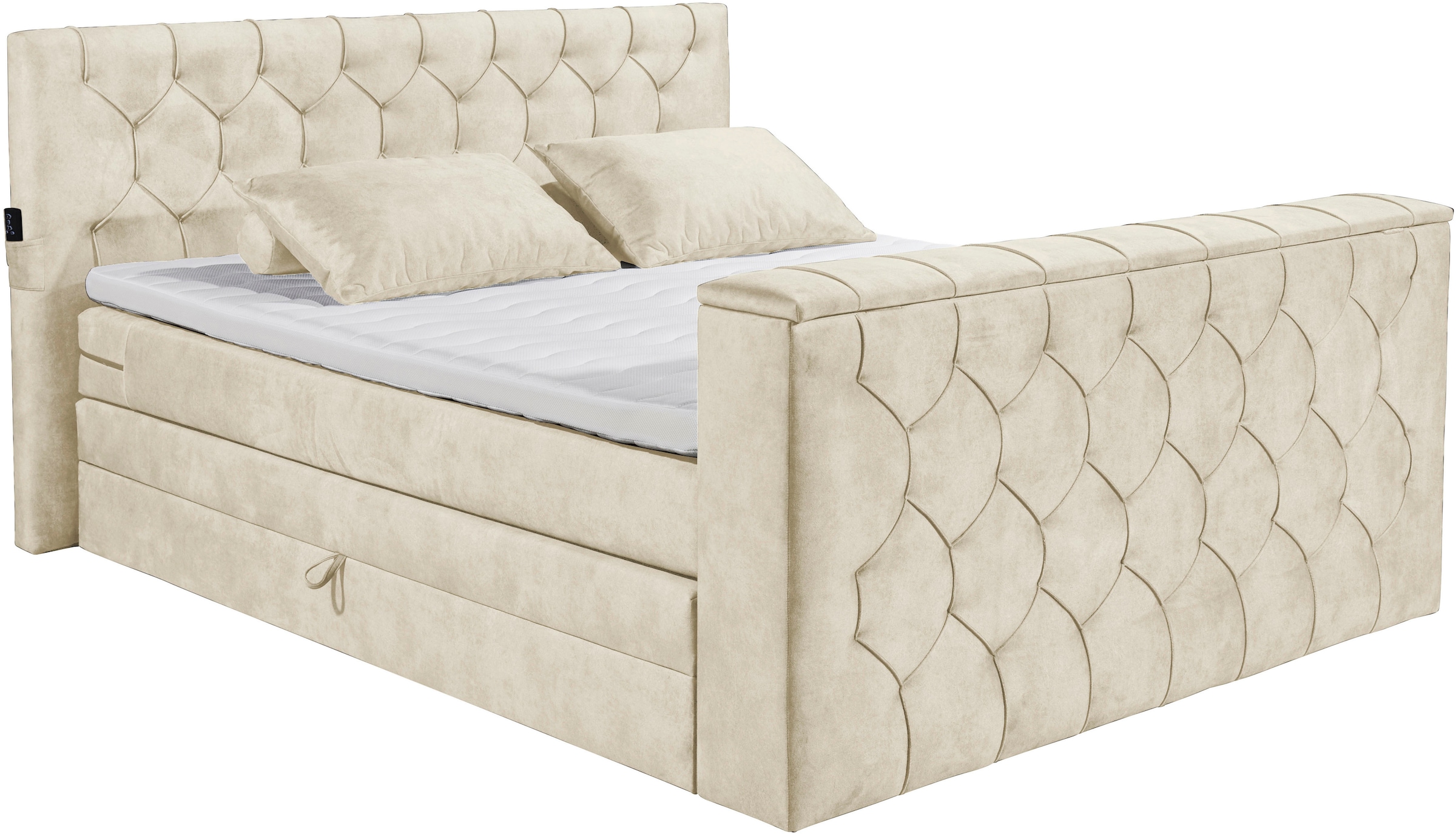 ED EXCITING DESIGN Lit boxspring »Springdale« avec coffre de lit, support TV motorisé, matelas duo (H3/H4)