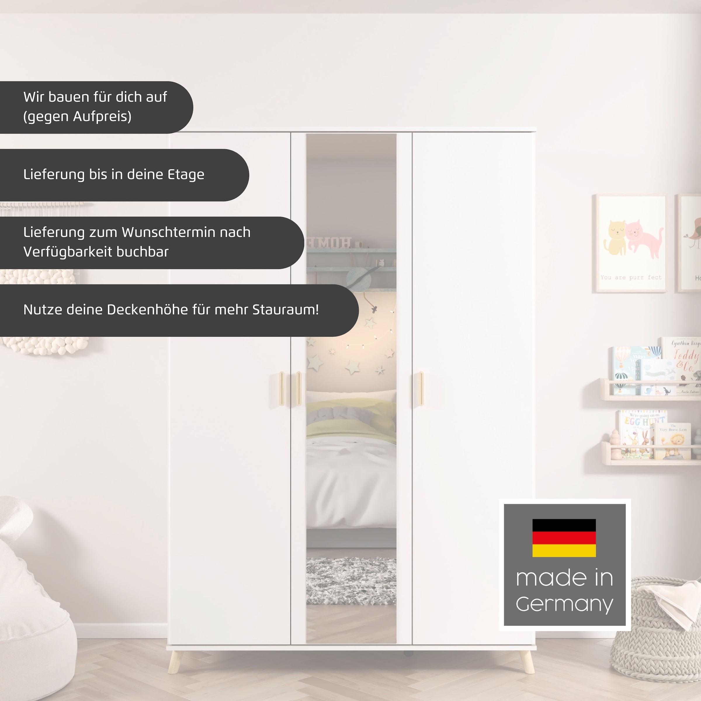 rauch Kleiderschrank »Ottos Choice Skandi Kinderzimmer Bestseller Schlafzimmerschrank FALUN« Breite 92/137/182, Höhe 203 cm,  im modernen Skandi-Look, Füsse/Griffe Eiche massiv MADE IN GERMANY