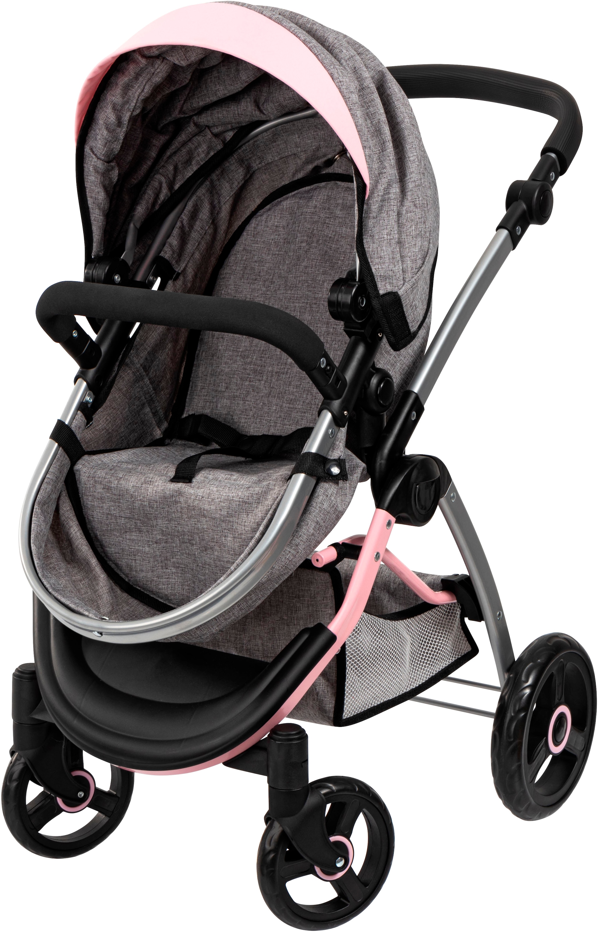 Bayer Poussette de poupée combinée »City Max grau/rosa« mit Wickeltasche