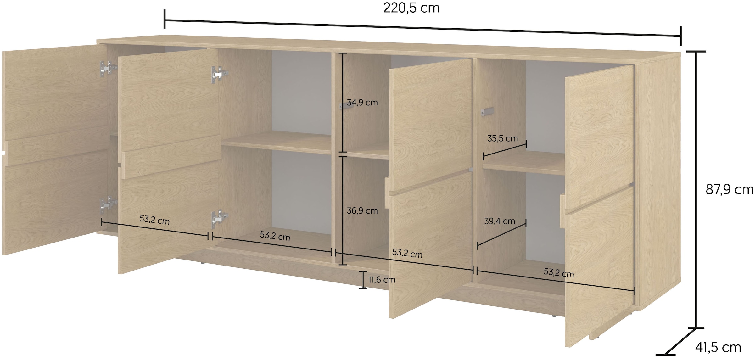 GOODproduct Buffet »Tatami, Stilvolle, moderne grifflose Kommode 4 Türen, Breite 220cm« Anrichte mit viel Stauraum, Böden verstellbar, push-to-open-Funktion