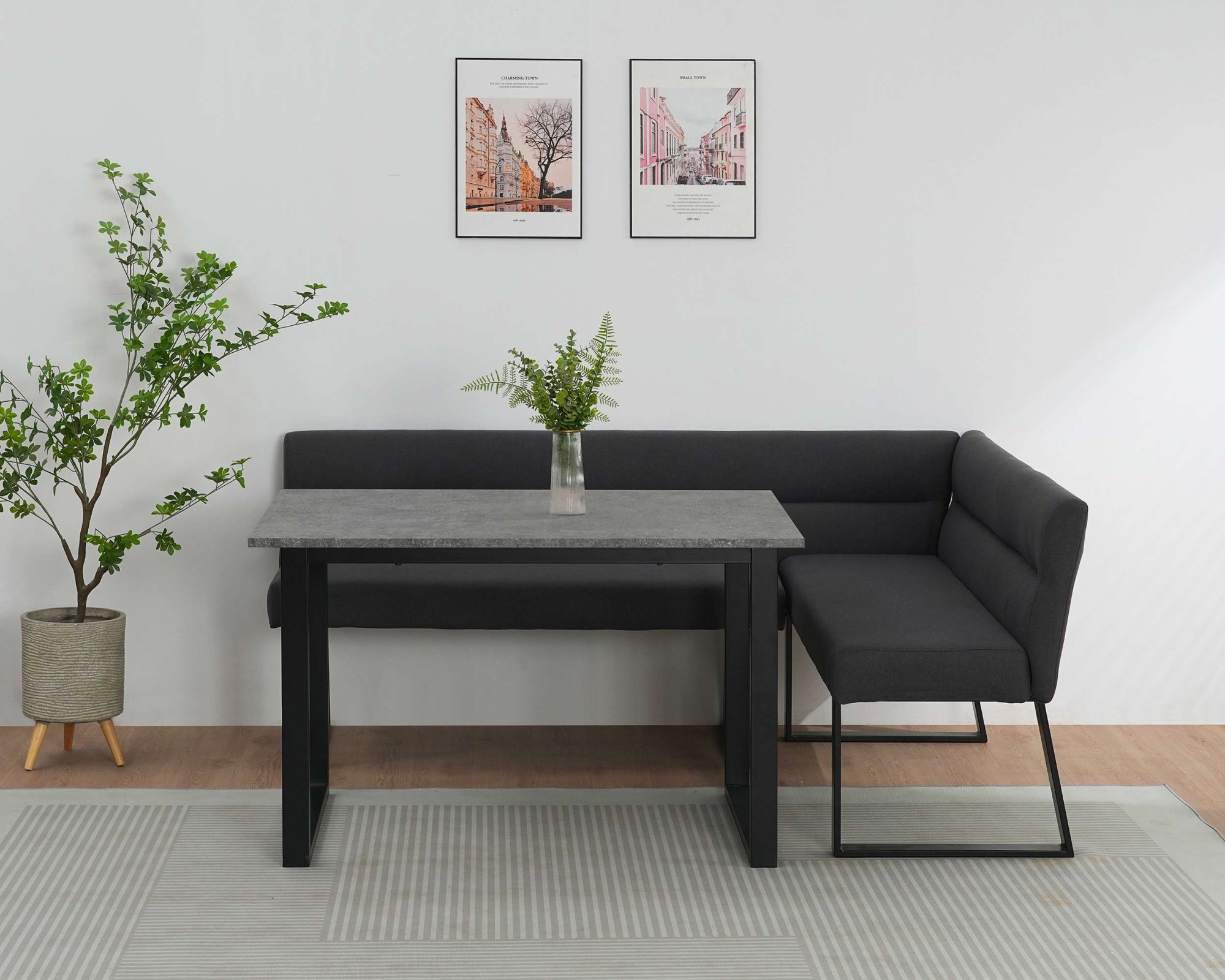 GOODproduct Banc de salle à manger »Ivanna« schwarzes Metallgestell, Webstoff Bezug, Breite 193/152