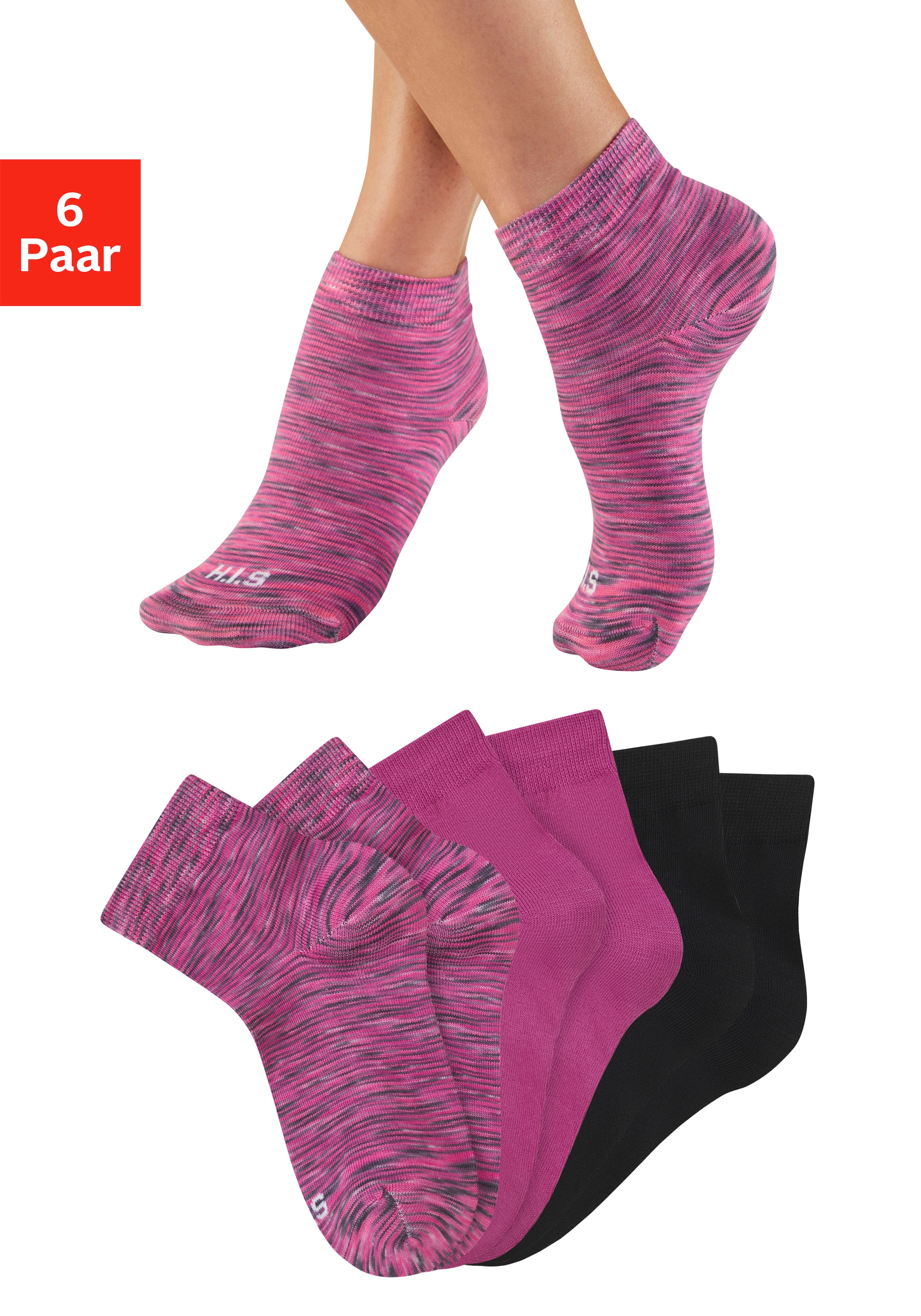 H.I.S Chaussettes courtes Paquet, 6 Couple tlg. unifarben und meliert in einer Packung