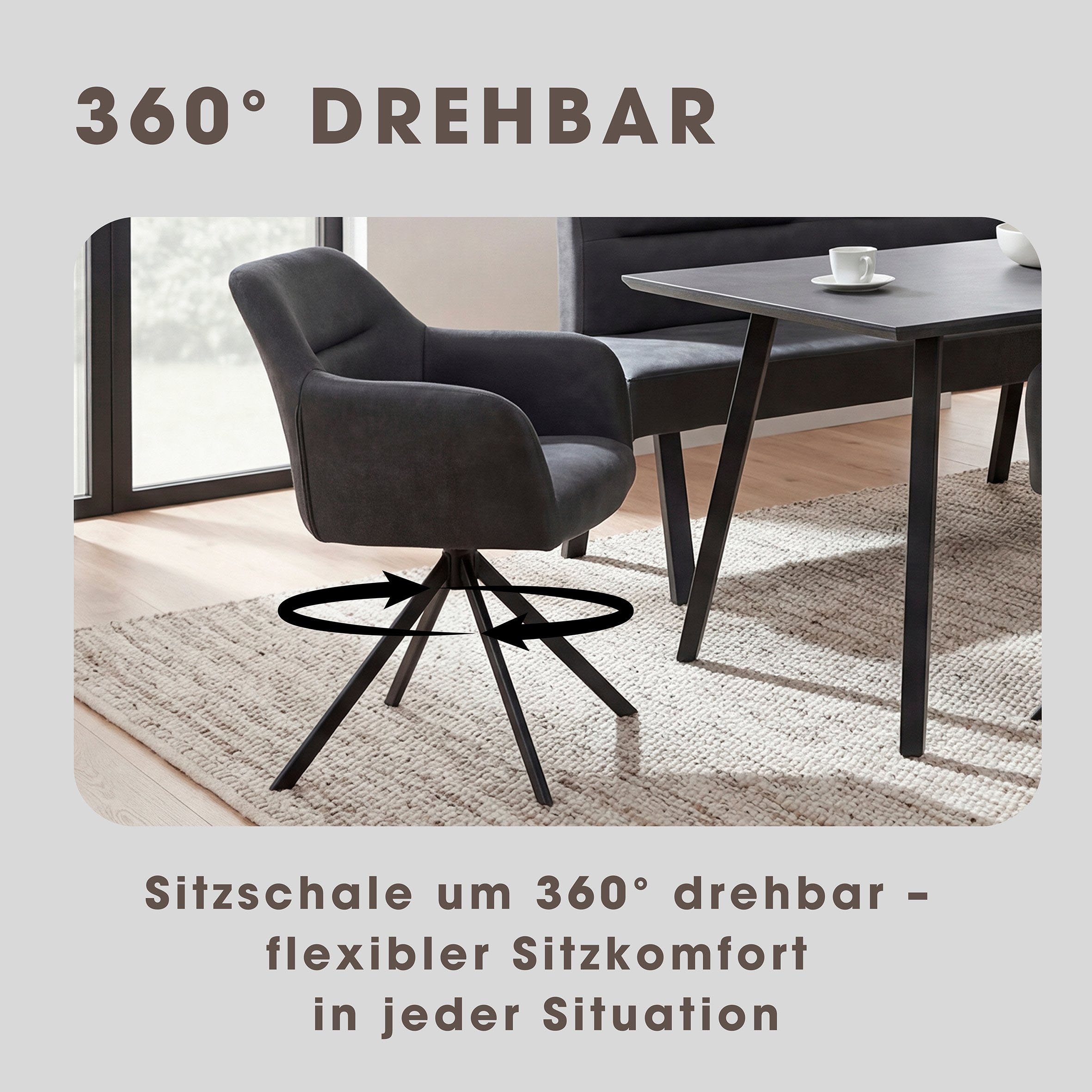 byLIVING Chaise de salle à manger »MONTREAL« (Ensemble) 2 cuisMicrofaser, bis 110 kg, 360° drehbar, Schaumstoff, Ziernaht Rücken