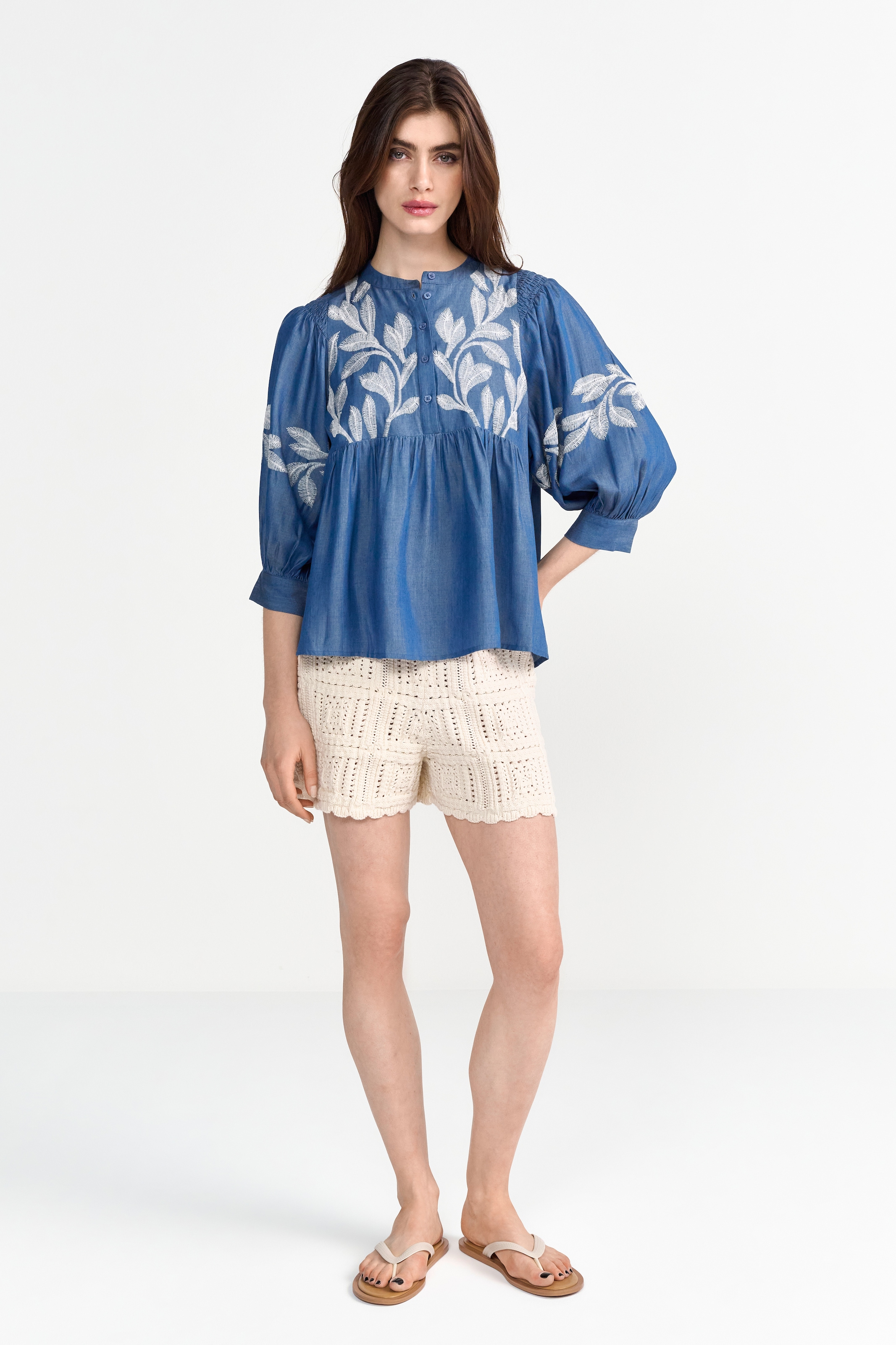 RICHROYAL Blouse à manches longues Mit Rundhalsausschnitt mit Stehkragen