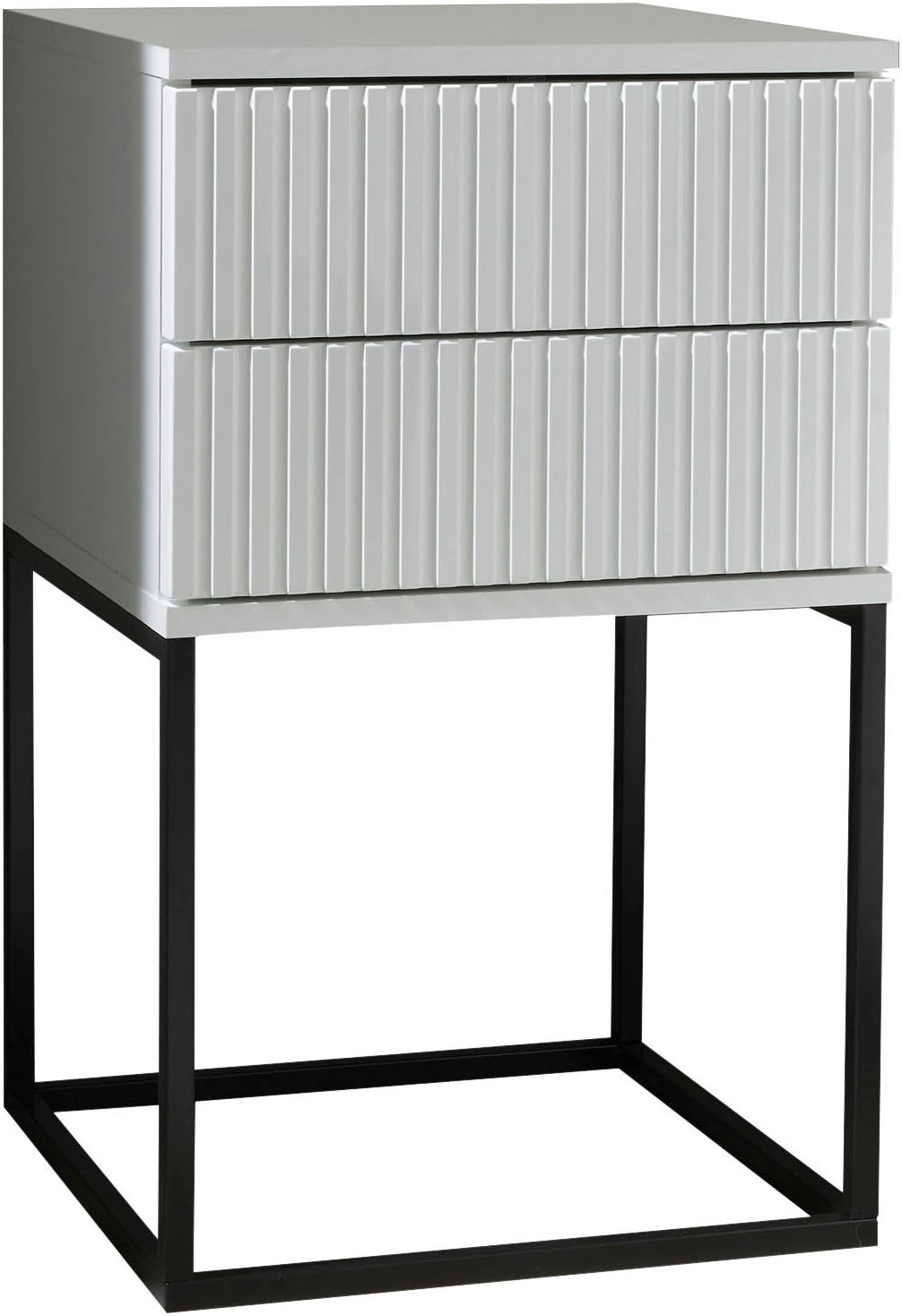 Schlafkontor Table de nuit »Marle Nachtkonsole, Nachtkästchen auf Metall-Fussgestell« Schubkasten in Rillenoptik auf schwarzem Metallgestell