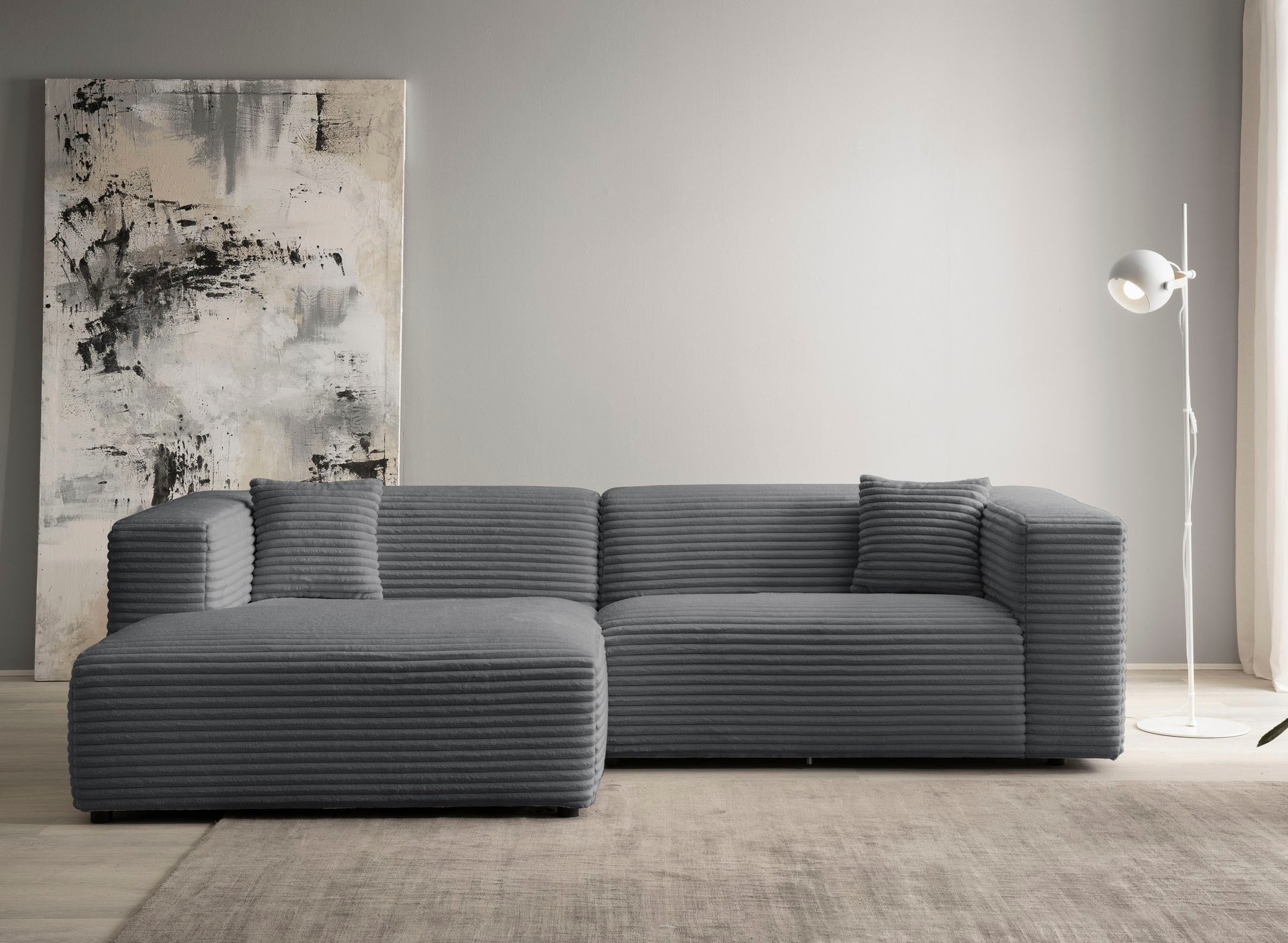 andas Canapé d'angle »BAKELS, L-Form in Cord oder Boucle-Stoff, moderne Couch« wahlweise Recamiere rechts/links, bequemer Sitzkomfort