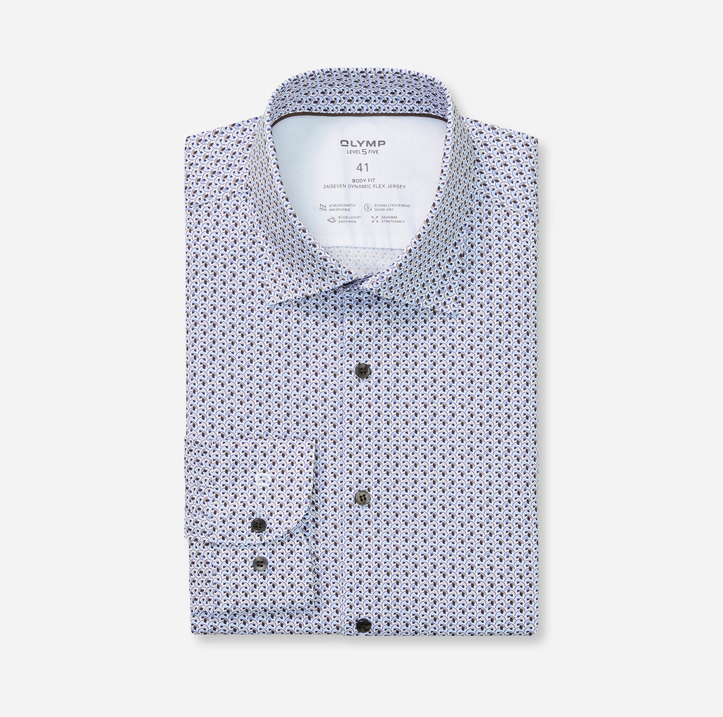 OLYMP Langarmhemd »24/7 - Level 5« Atmungsaktiv, dehnbar, body fit, New York Kentkragen, Flex Jersey