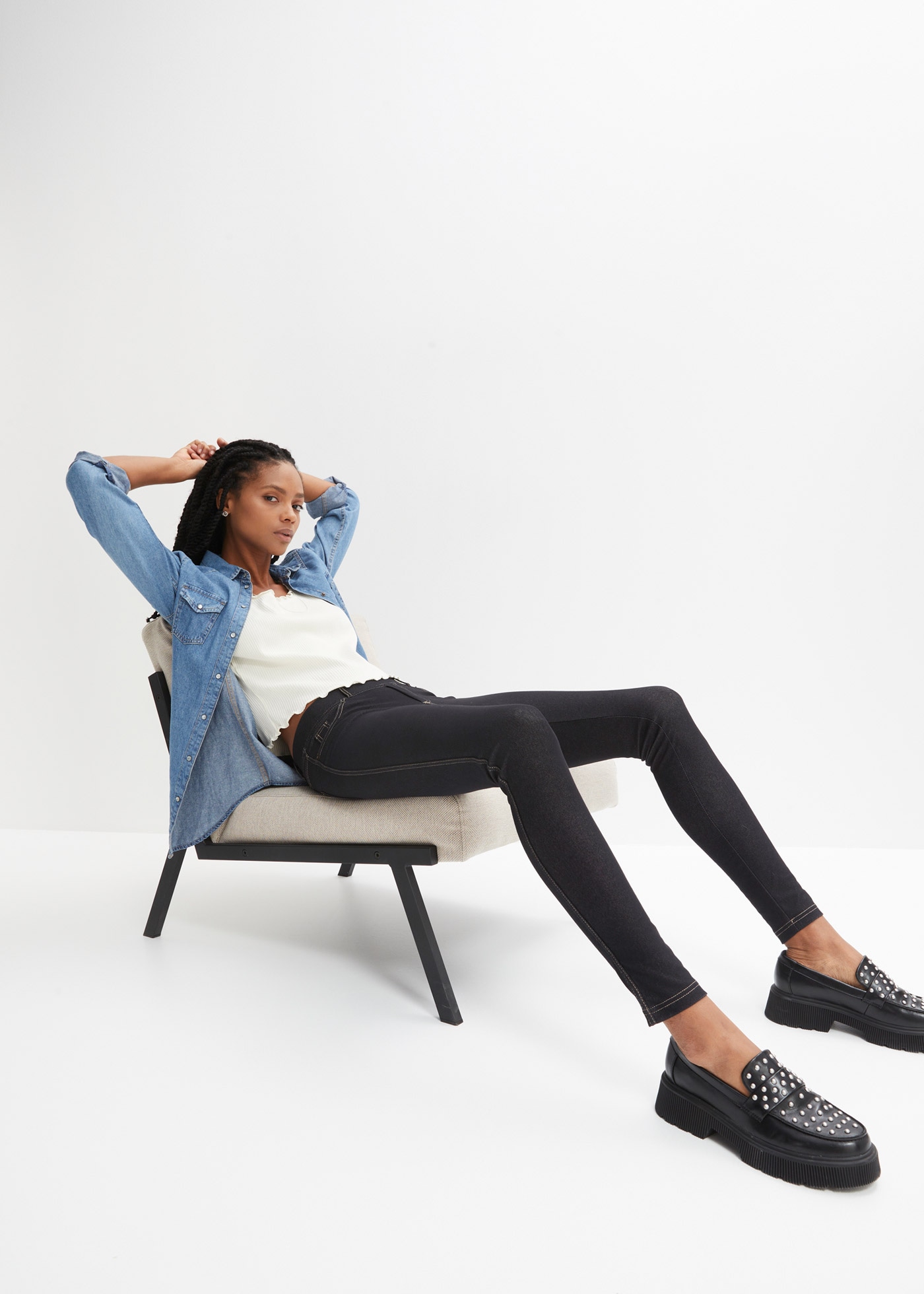 bonprix Leggings  Leggings in Jeansoptik aus Baumwoll-Mix, mit Taschen