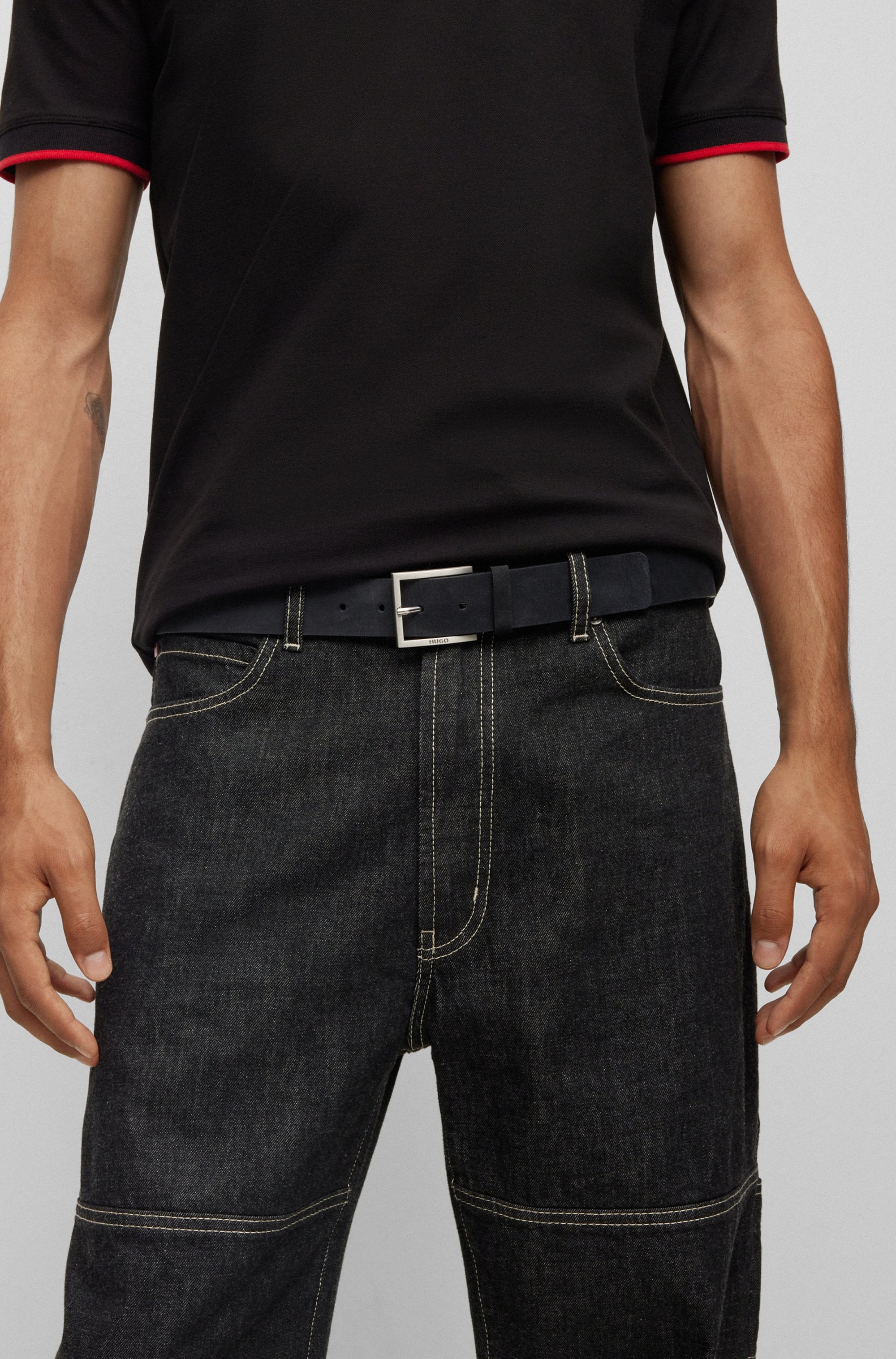 HUGO Ledergürtel »Mirto_Sz35« aus Veloursleder mit Logo-Gravur auf der Dornschliesse