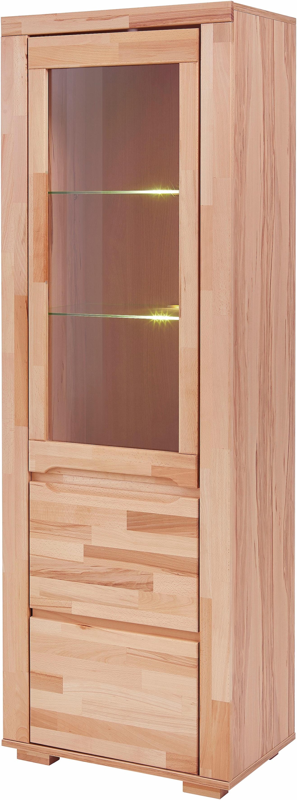 GOODproduct Vitrine »DENIS75, 5 Fächer, Teilmassiv, 1 Tür mit Glaseinsatz, grifflos« B/T/H:65/40/190cm, Einlegeboden teilwese verstellbar, Kernbuche geölt.