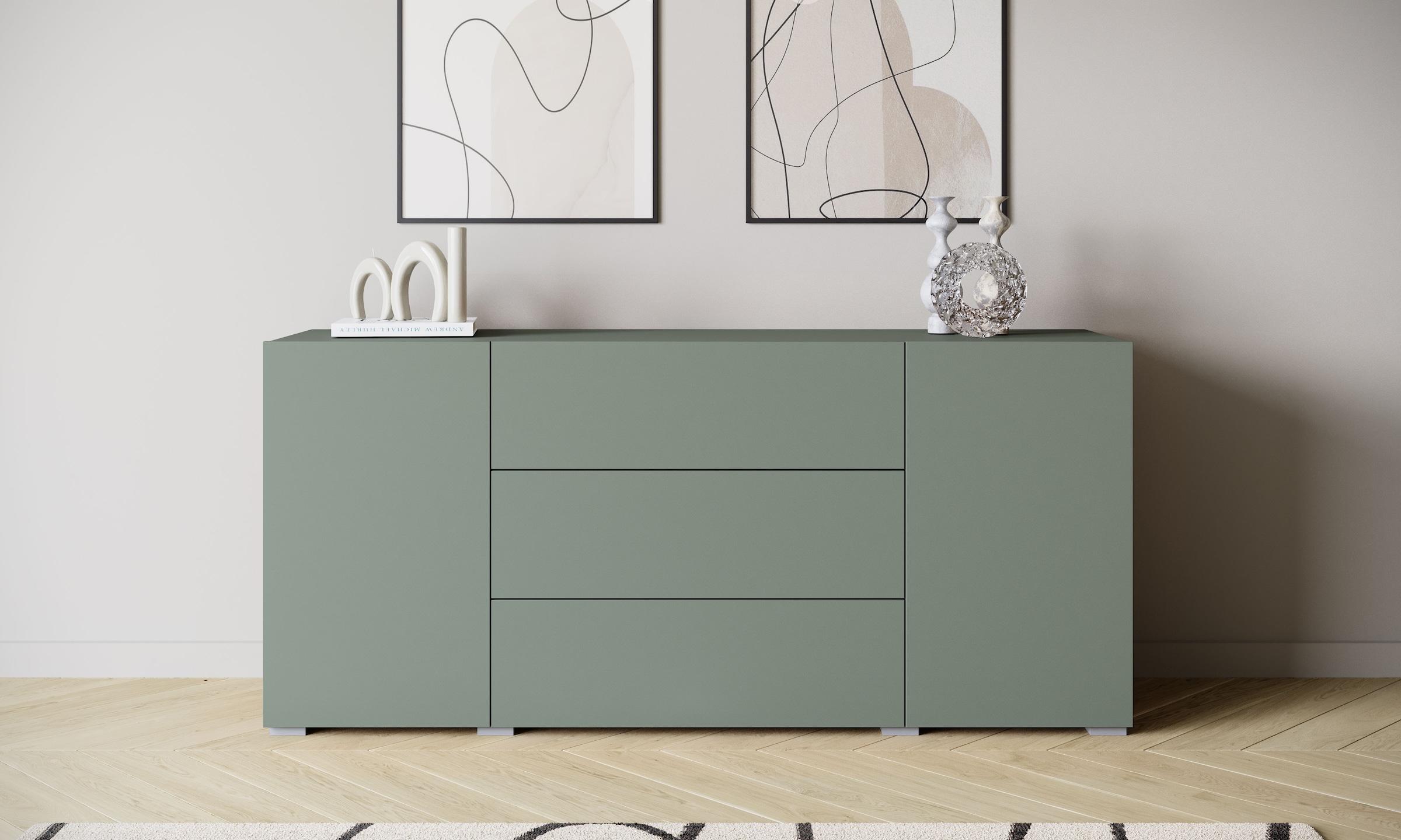Home affaire Buffet »BERLIN« Commode moderne sans poignées largeur 150 cm, 4 tiroirs / 2 portes