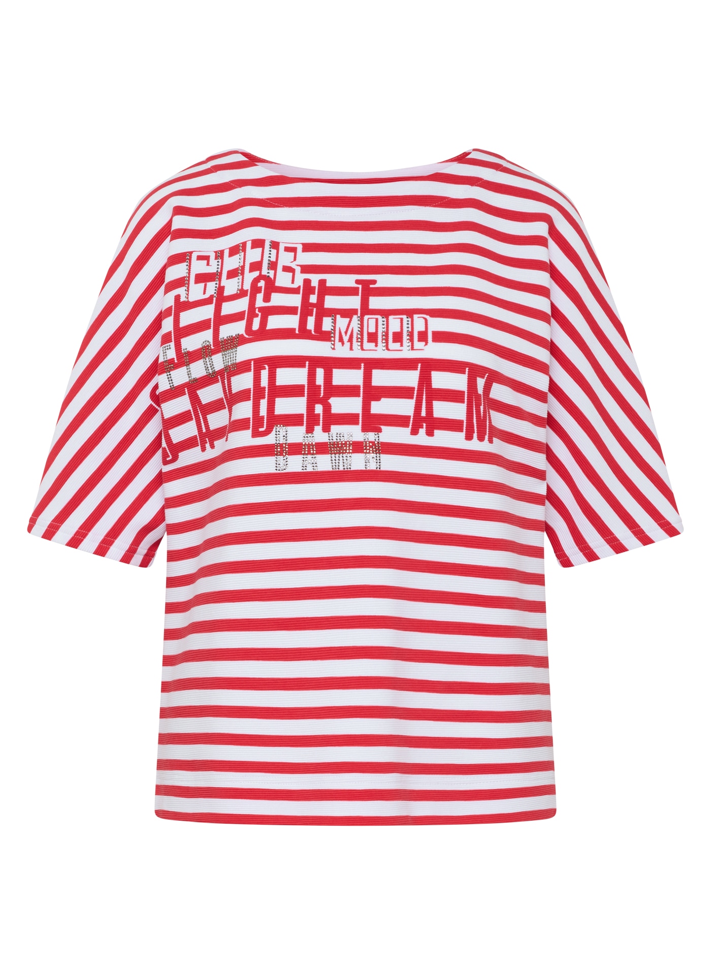Rabe Shirt à col rond im Streifen-Look und mit Glitzer-Druck