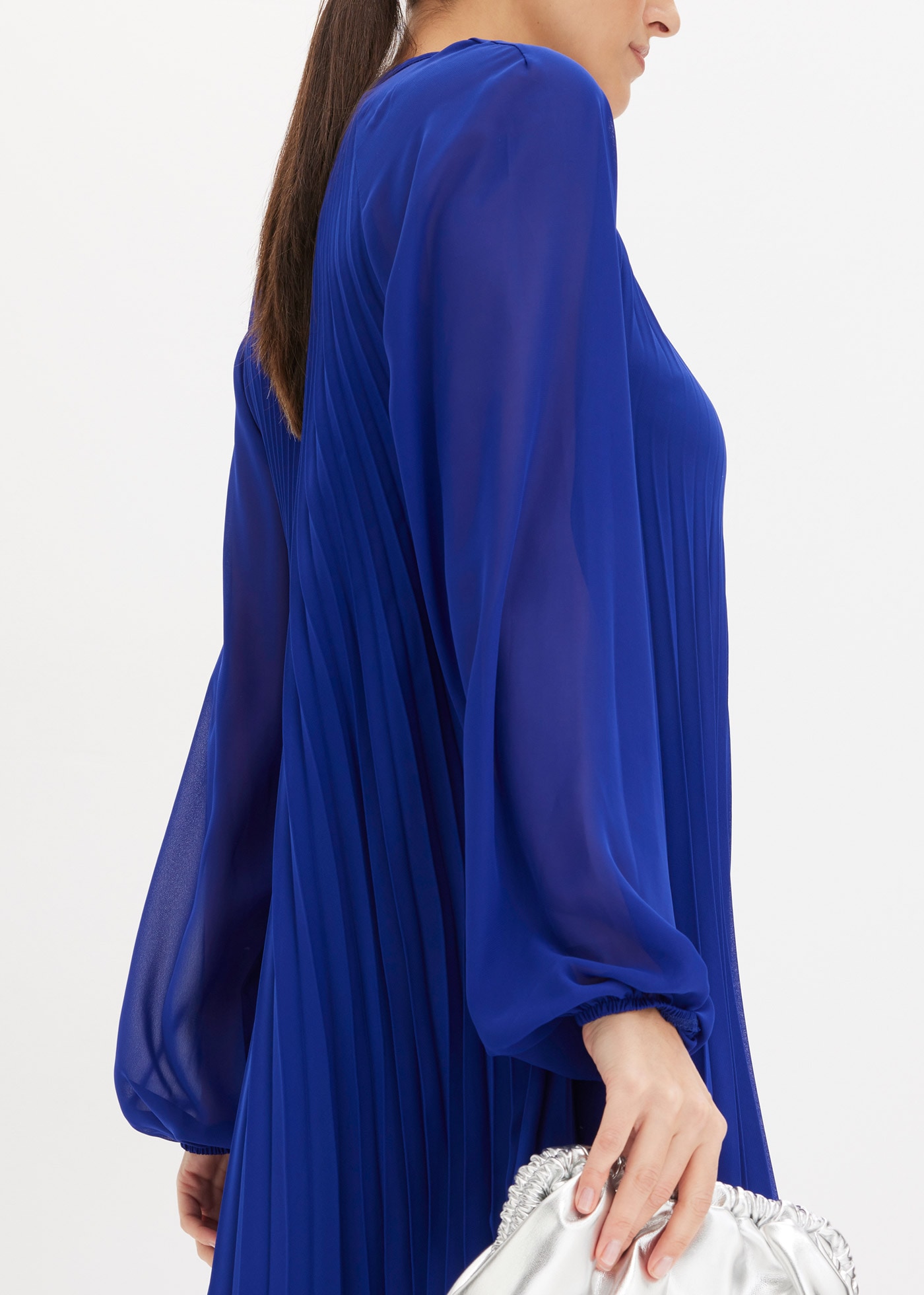 bonprix Mini-robe für Damen, aus Chiffon, mit Plissee, mit Ballonärmeln, in A-Linie