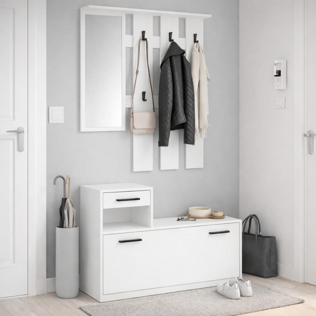 GOODproduct Ensemble de vestiaires »Luna Kommode mit 1 Klappe + 1 Schubkasten, Paneel mit Spiegel 6 Haken« 2 cuis tlg.