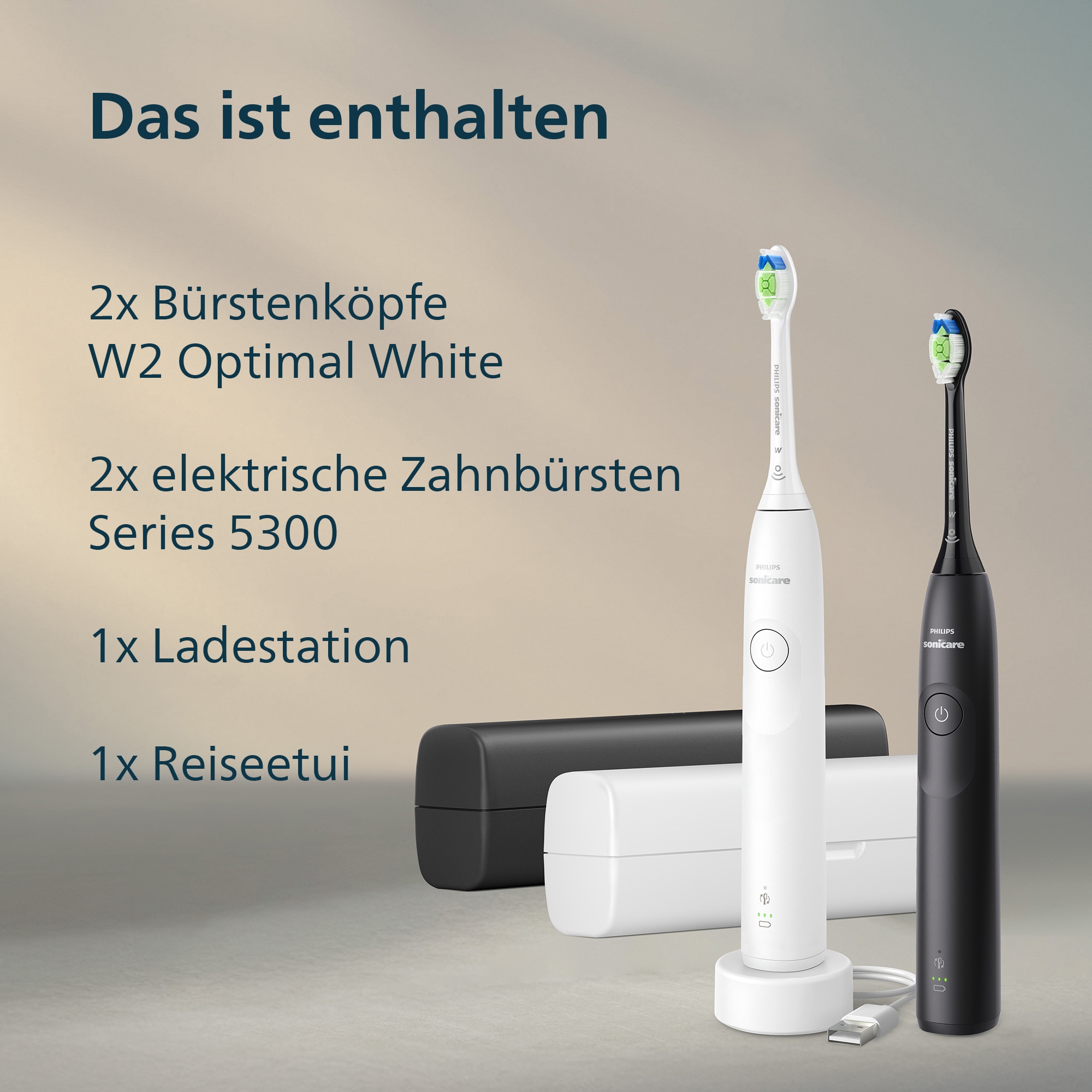Philips Sonicare Brosse à dents électrique »Series 5300 HX7109/01« 1 cuis Aufsteckbürsten mit Andruckkontrolle, 2 Intensitätsstufen, inkl. Ladegerät